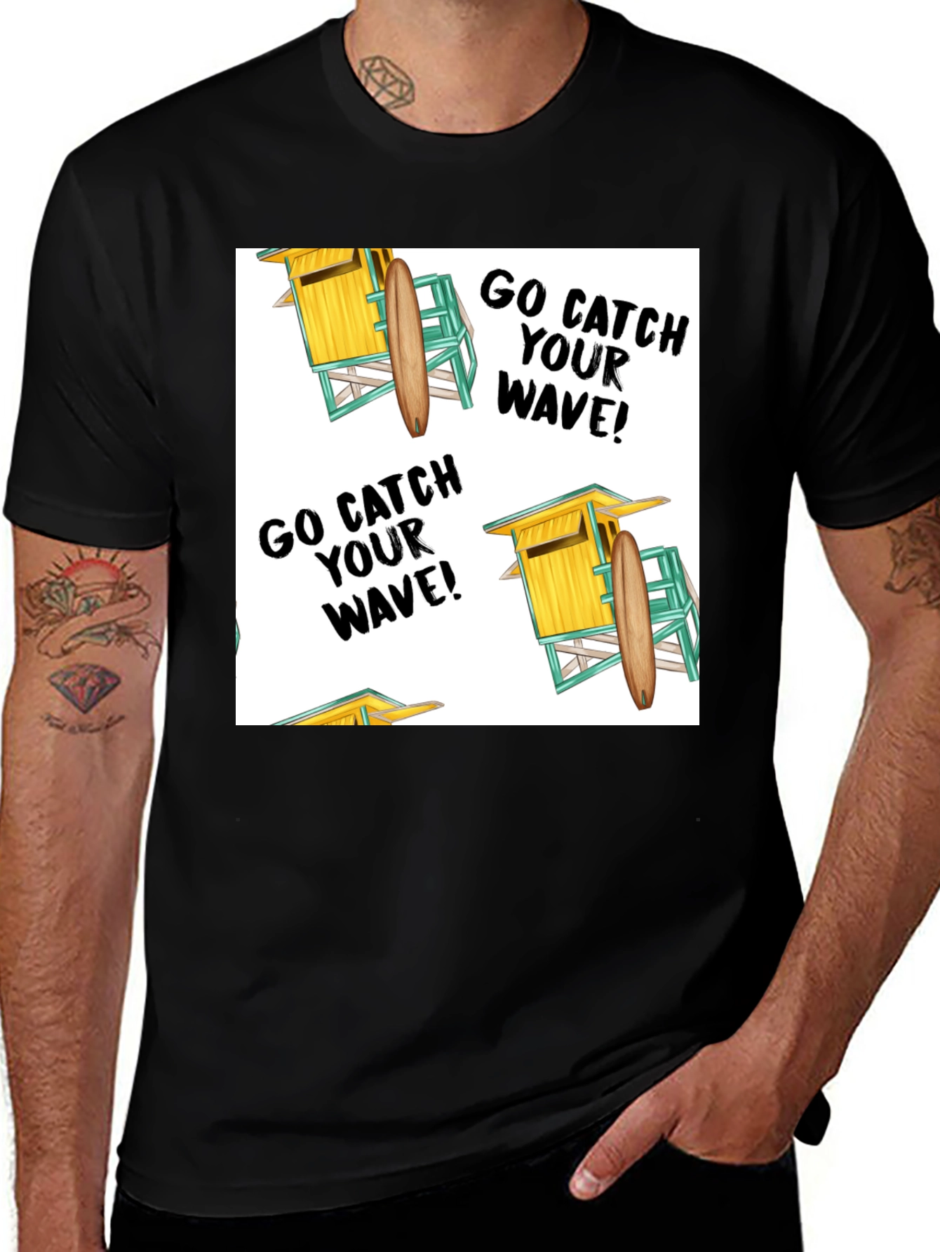 Go Catch Your Wave Black T-Shirt