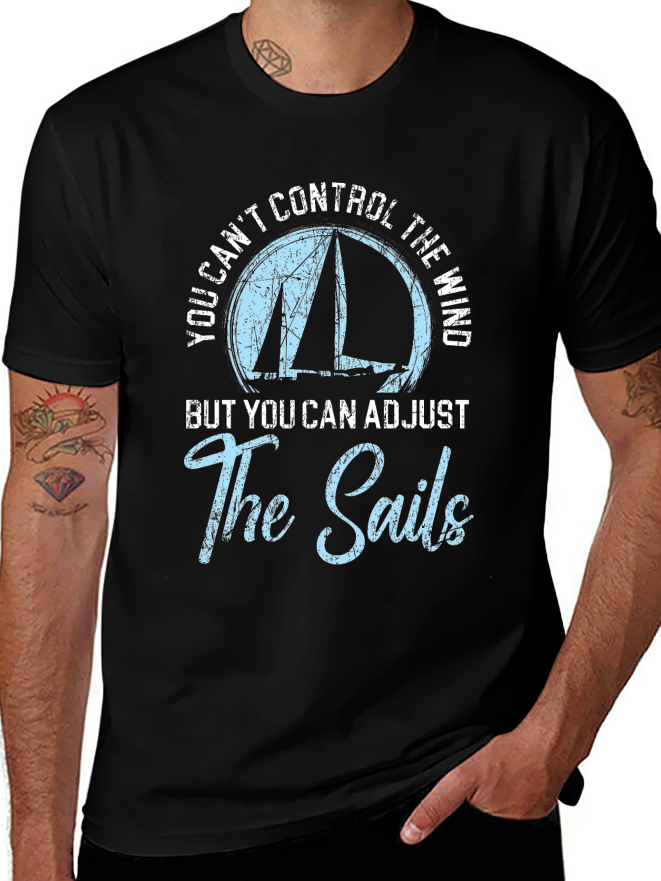 Variant 23 of Sailing Quote Graphic T-Shirt - Adjust the Sails
