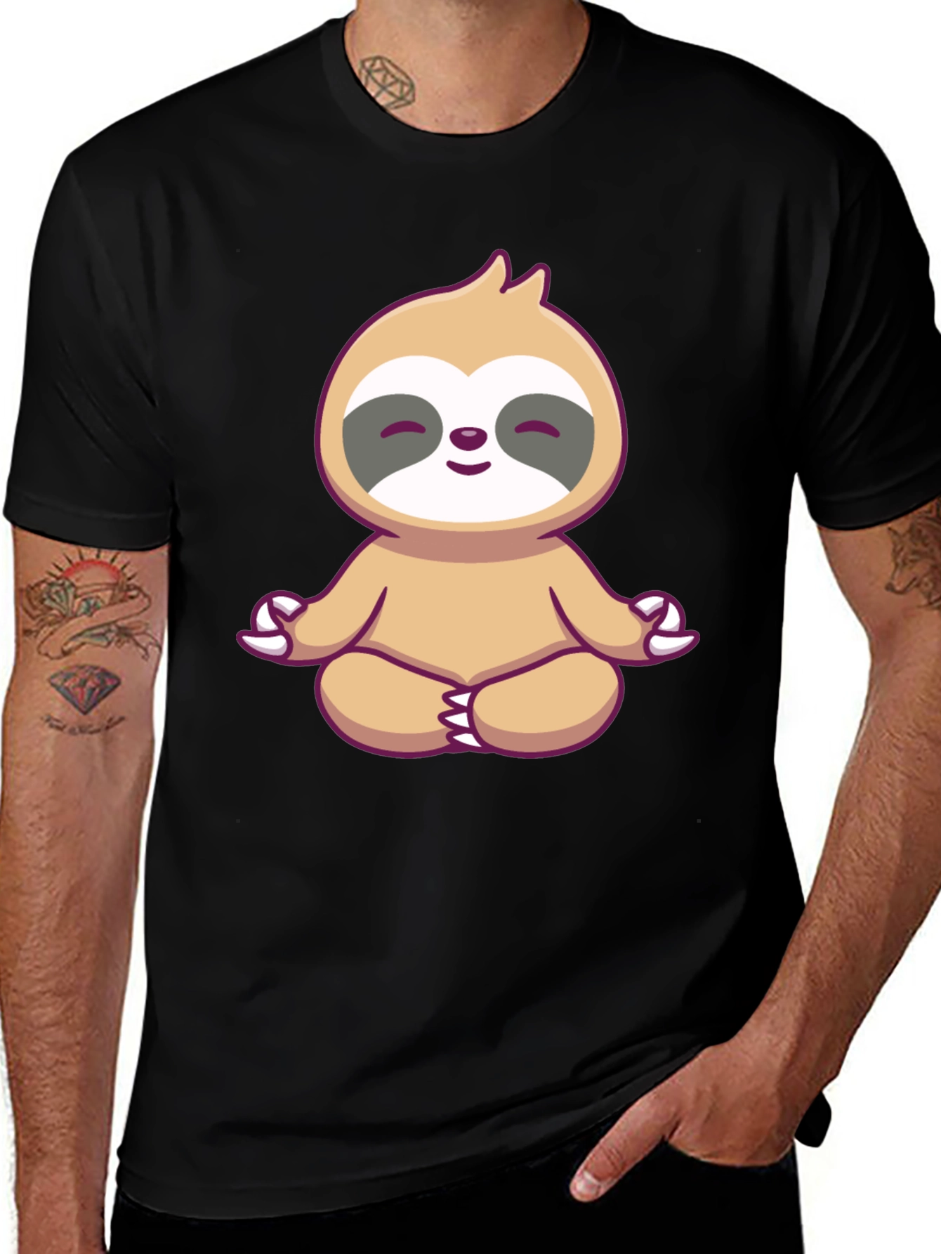 Variant 23 of Zen Sloth Graphic Tee - Black Cotton T-Shirt