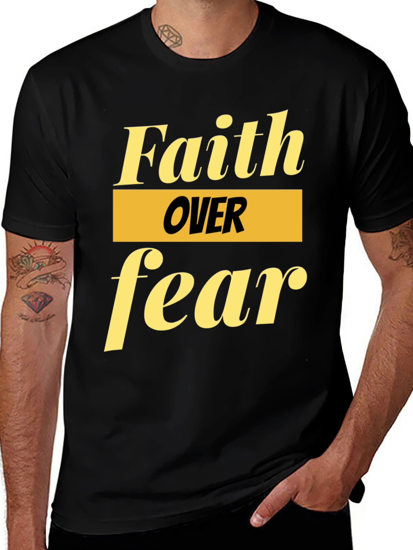 Variant 5 of Faith Over Fear Graphic Tee - Inspirational Black T-Shirt