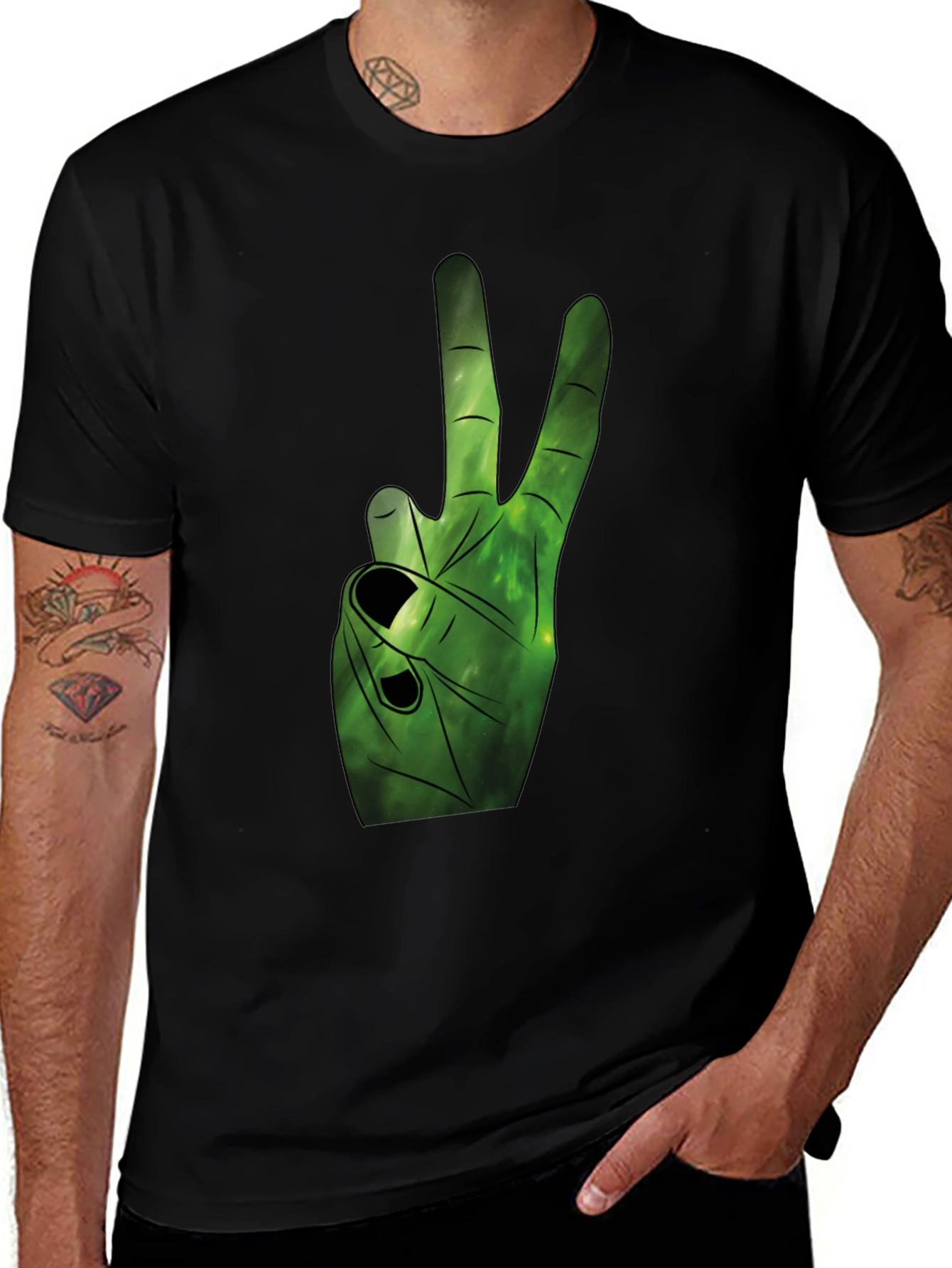 Variant 6 of Peace Sign Graphic Tee - Black Cotton Comfort