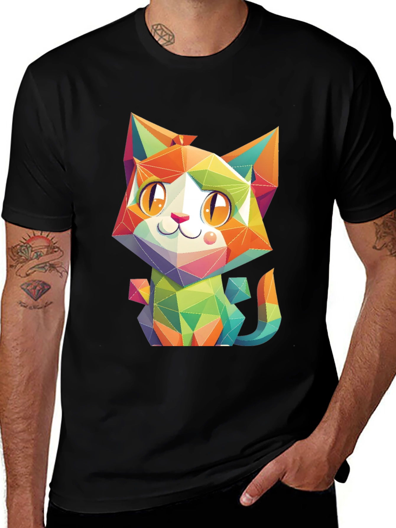 Variant 17 of Geometric Cat T-Shirt - Unique Colorful Design