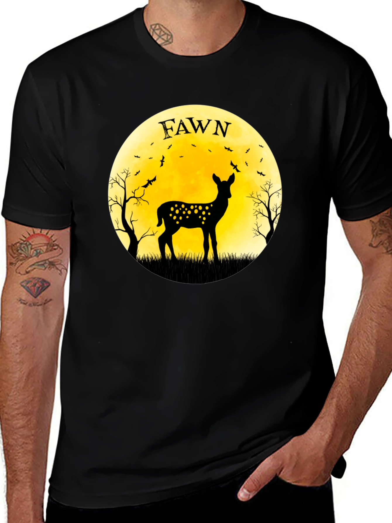 Variant 23 of Fawn Moon Graphic Tee - Black Unisex T-Shirt