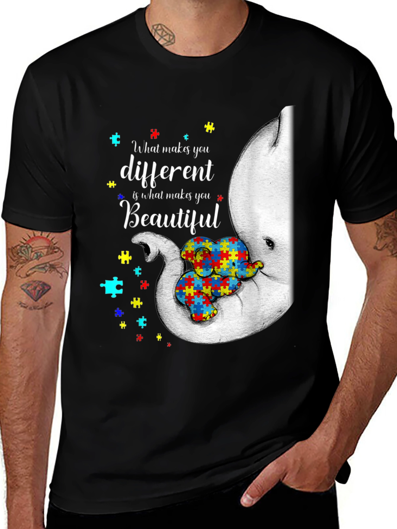 Variant 19 of Autism Awareness Elephant T-Shirt - What Makes You Beautiful
