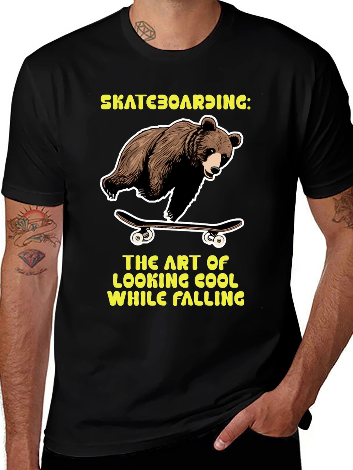 Black Skateboarding Bear Graphic Tee main image