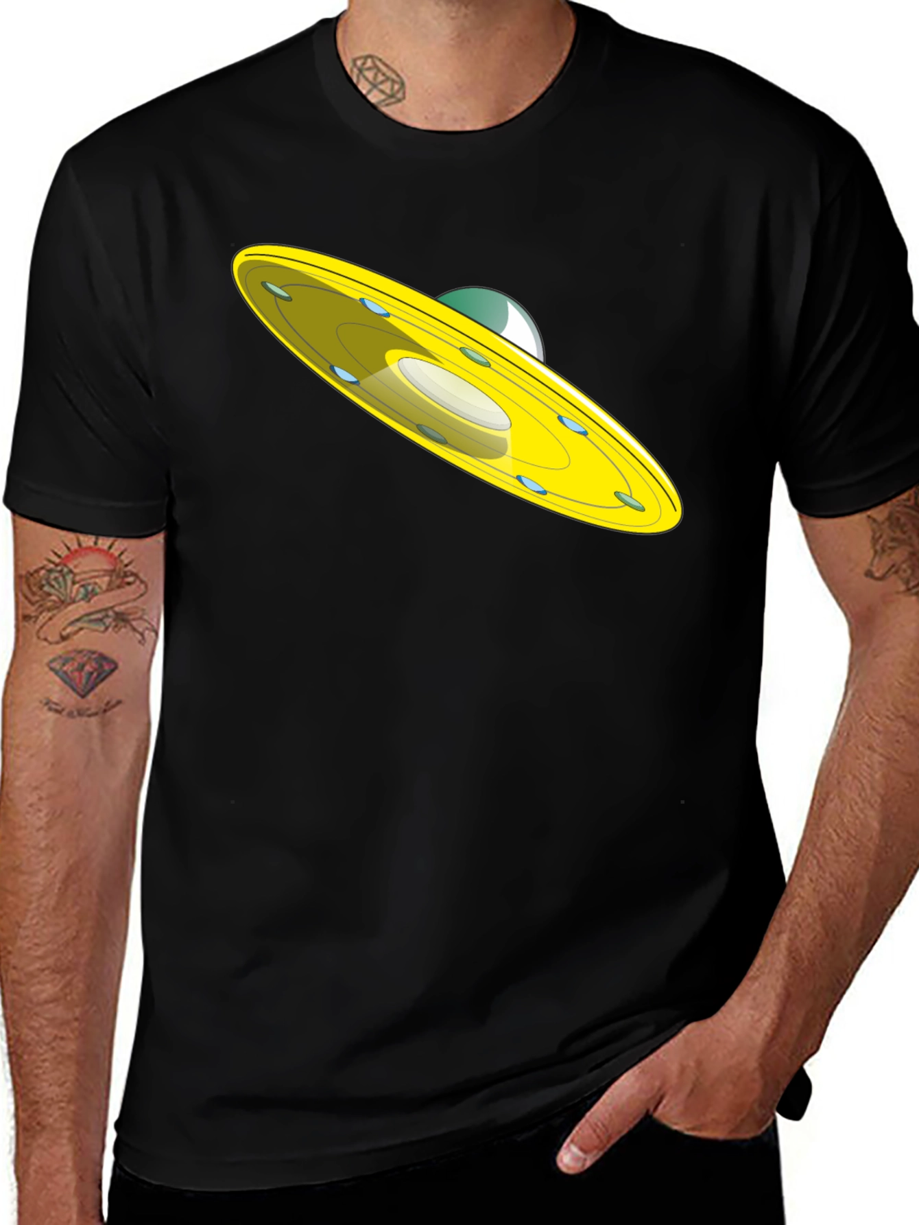 Variant 22 of UFO Graphic Tee - Black Cotton Blend Casual Shirt