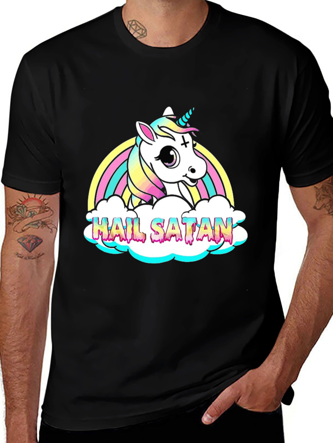 Variant 24 of Unicorn Hail Satan Graphic Tee - Black