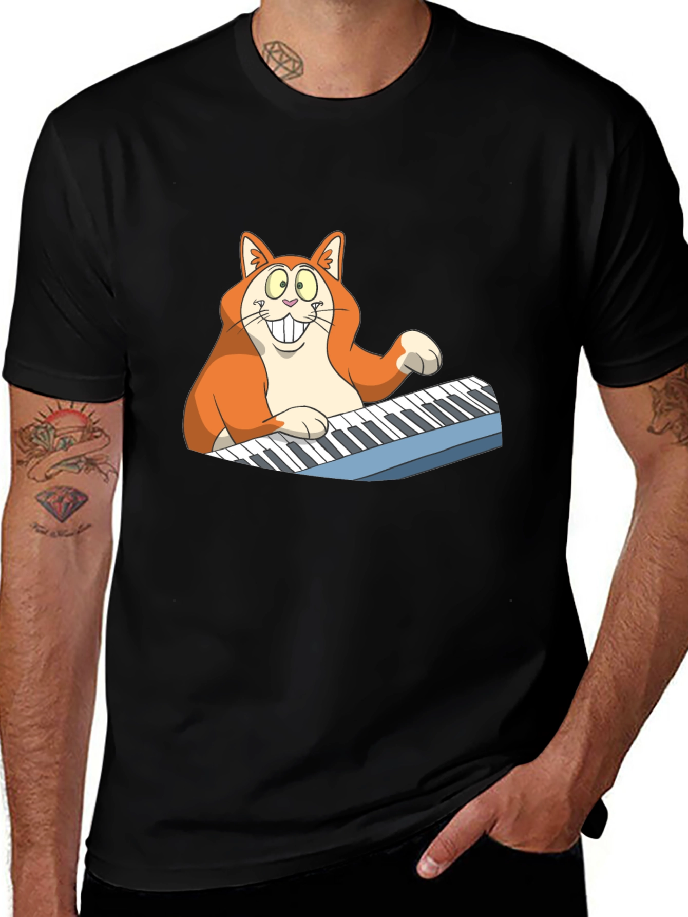 Variant 23 of Cartoon Cat Playing Piano Graphic Tee
