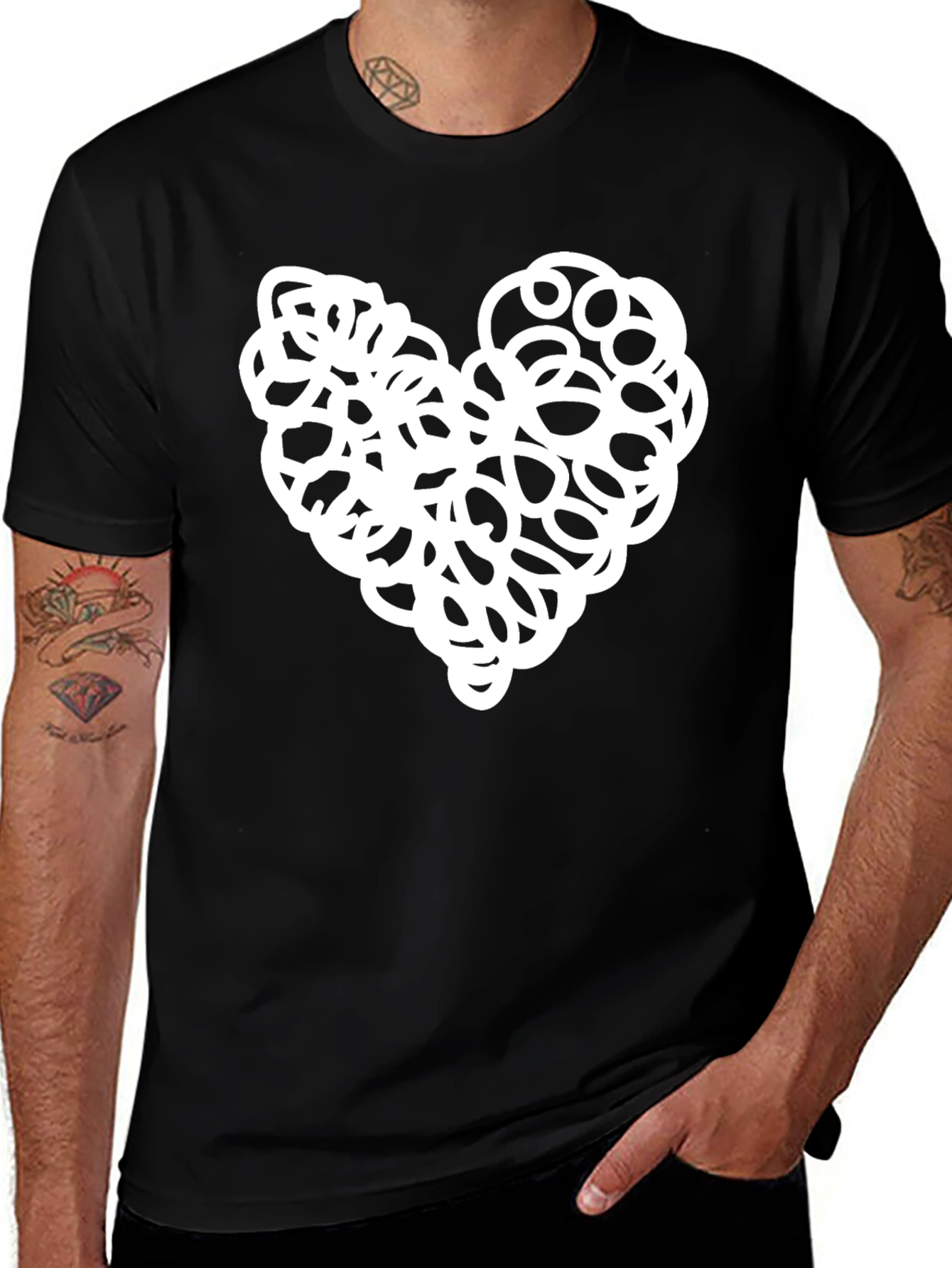 Variant 2 of Heart Doodle Graphic Tee - Casual Black T-Shirt