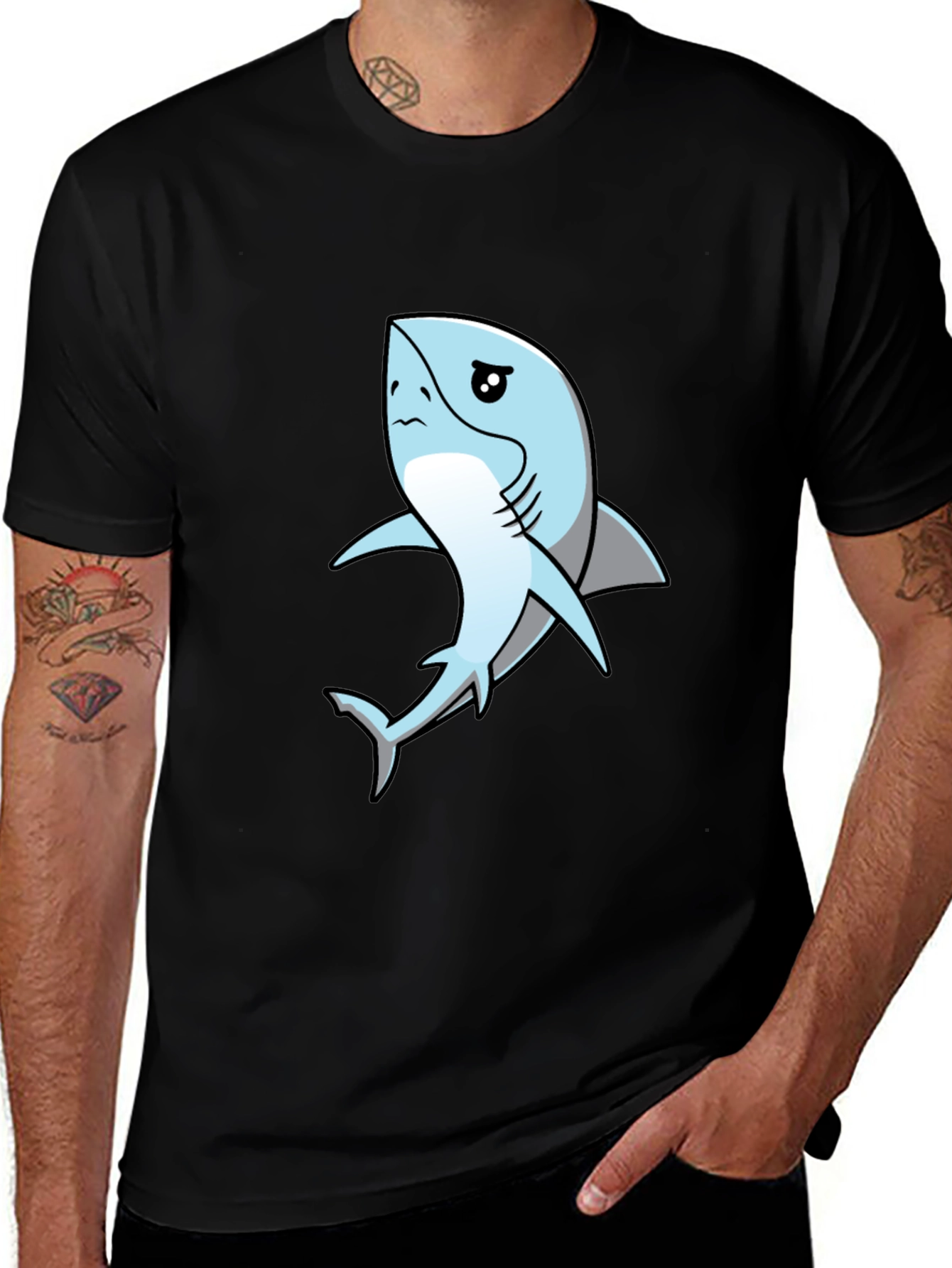 Variant 14 of Sad Shark Graphic Black T-Shirt
