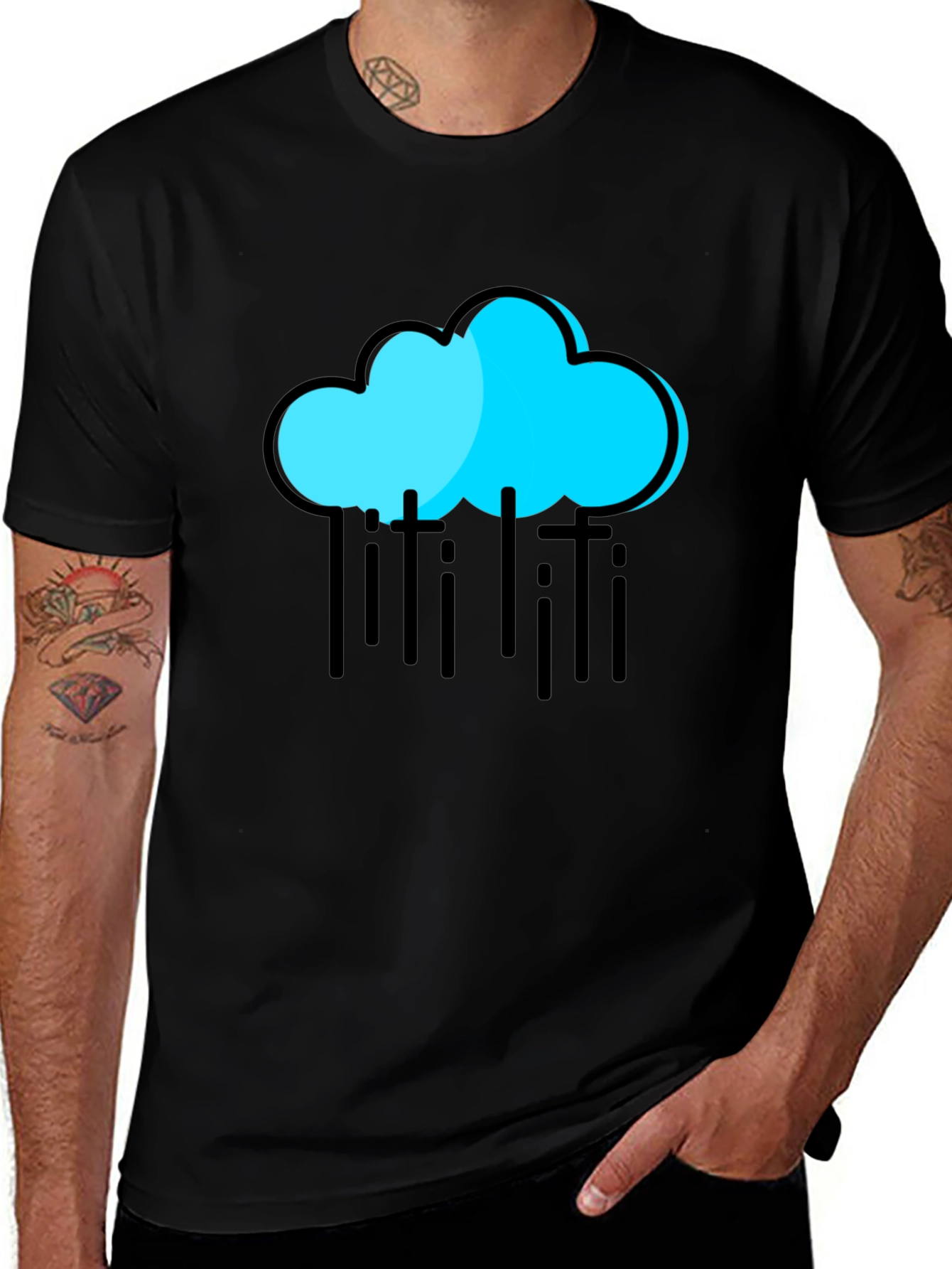 Variant 14 of Rain Cloud Graphic T-Shirt - Black Cotton Tee