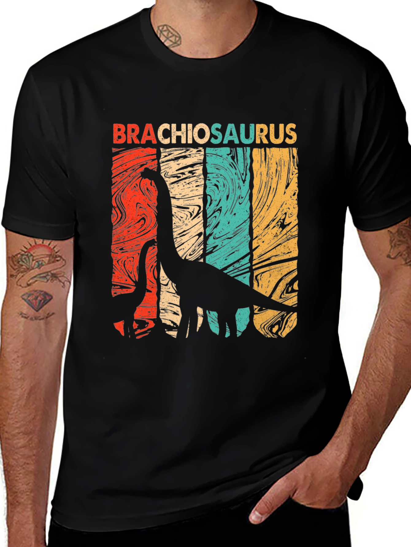 Brachiosaurus Retro Style Black T-Shirt