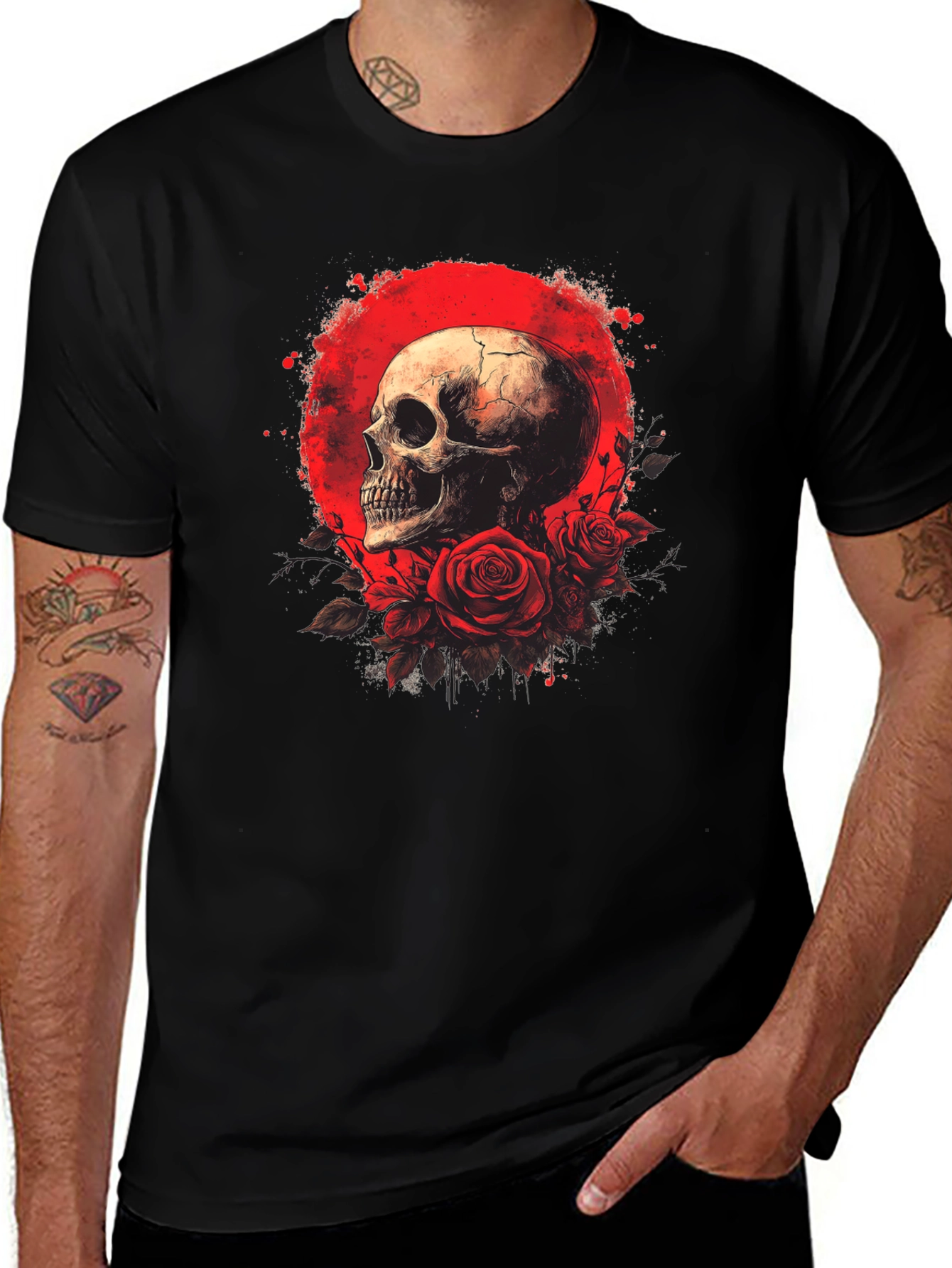 Variant 22 of Skull and Roses Graphic Tee - Black