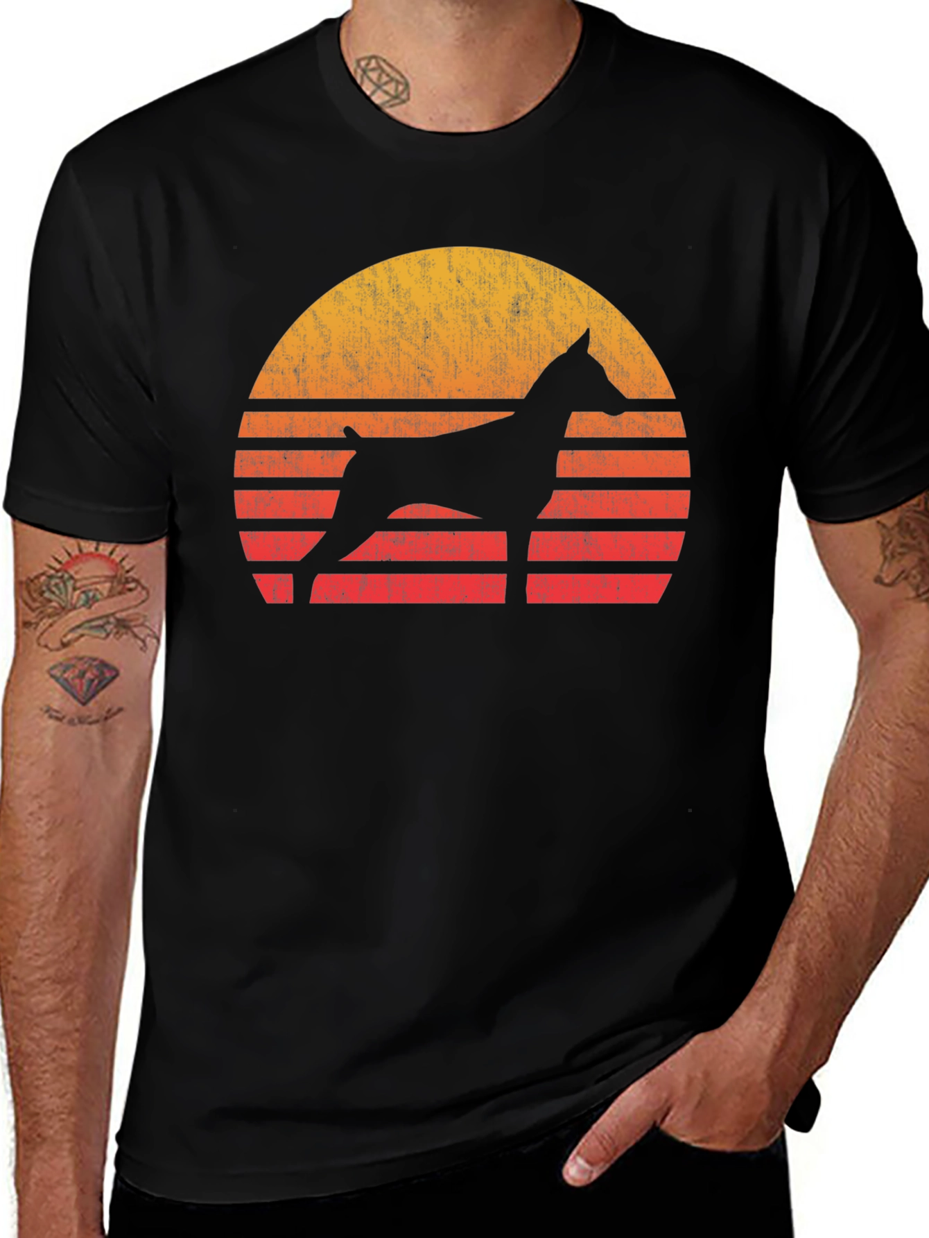 Variant 22 of Dog Silhouette Sunset Graphic Tee - Black
