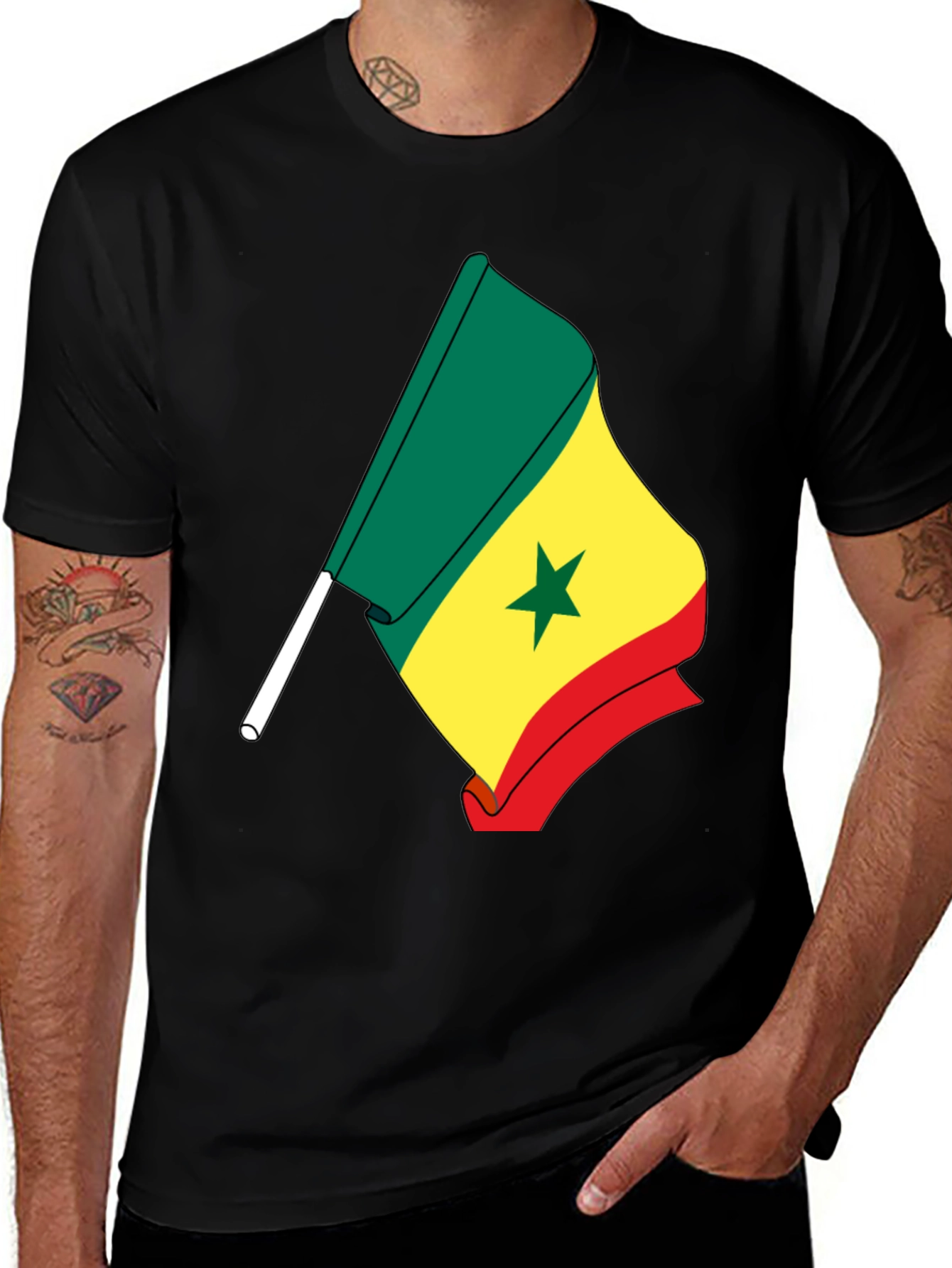 Senegal Flag Graphic Tee - Black Cotton Shirt