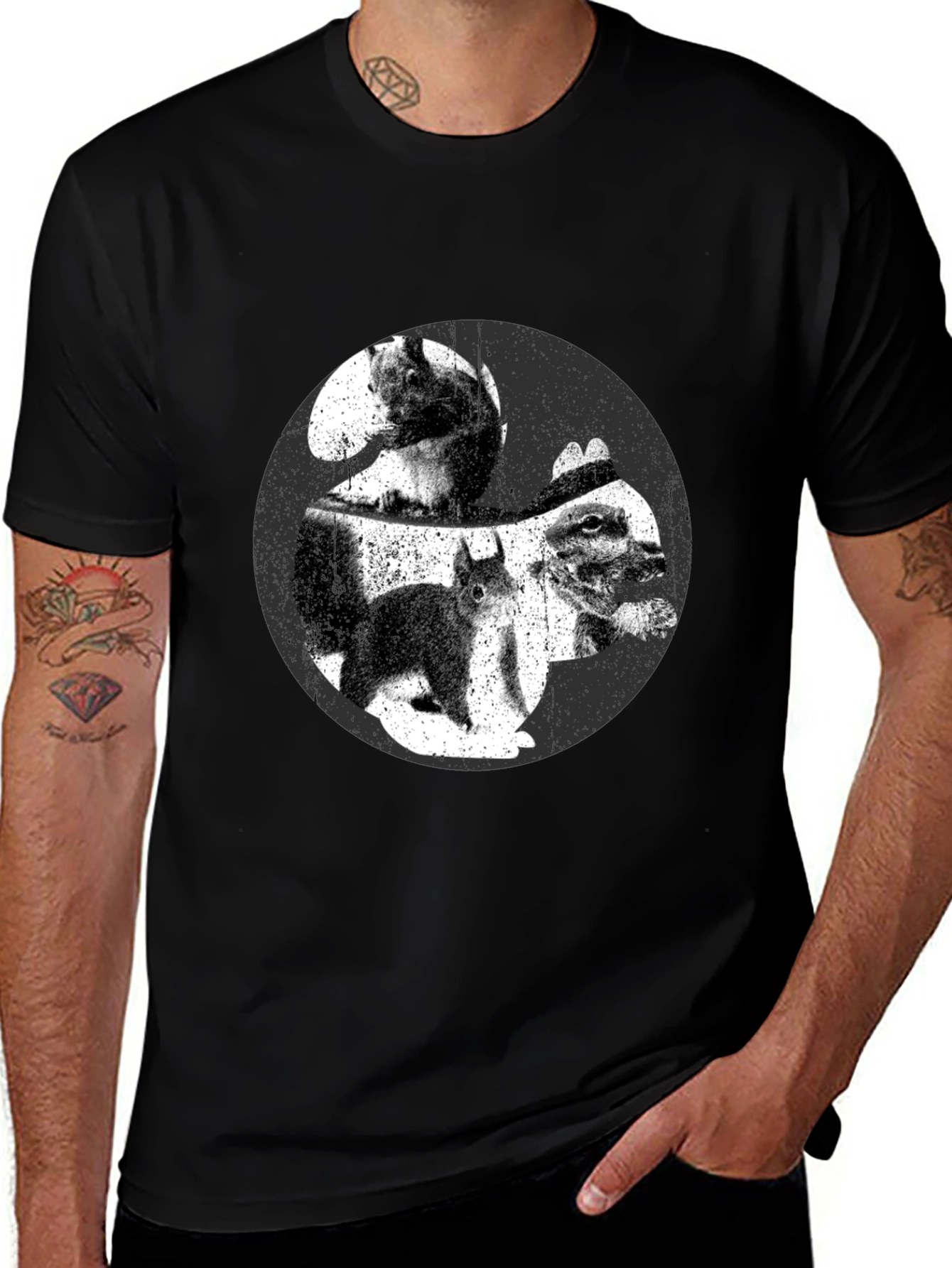 Variant 26 of Squirrel Yin Yang Graphic T-Shirt - Black