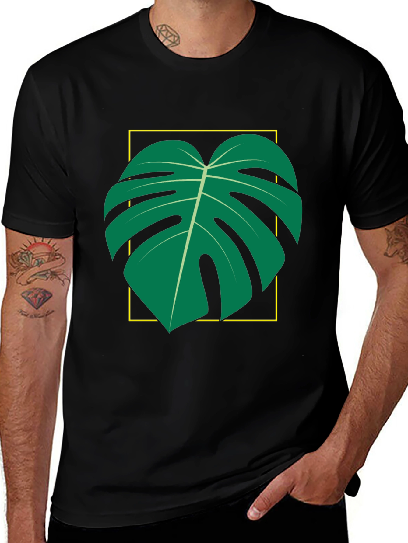 Variant 21 of Monstera Leaf Graphic Tee - Black