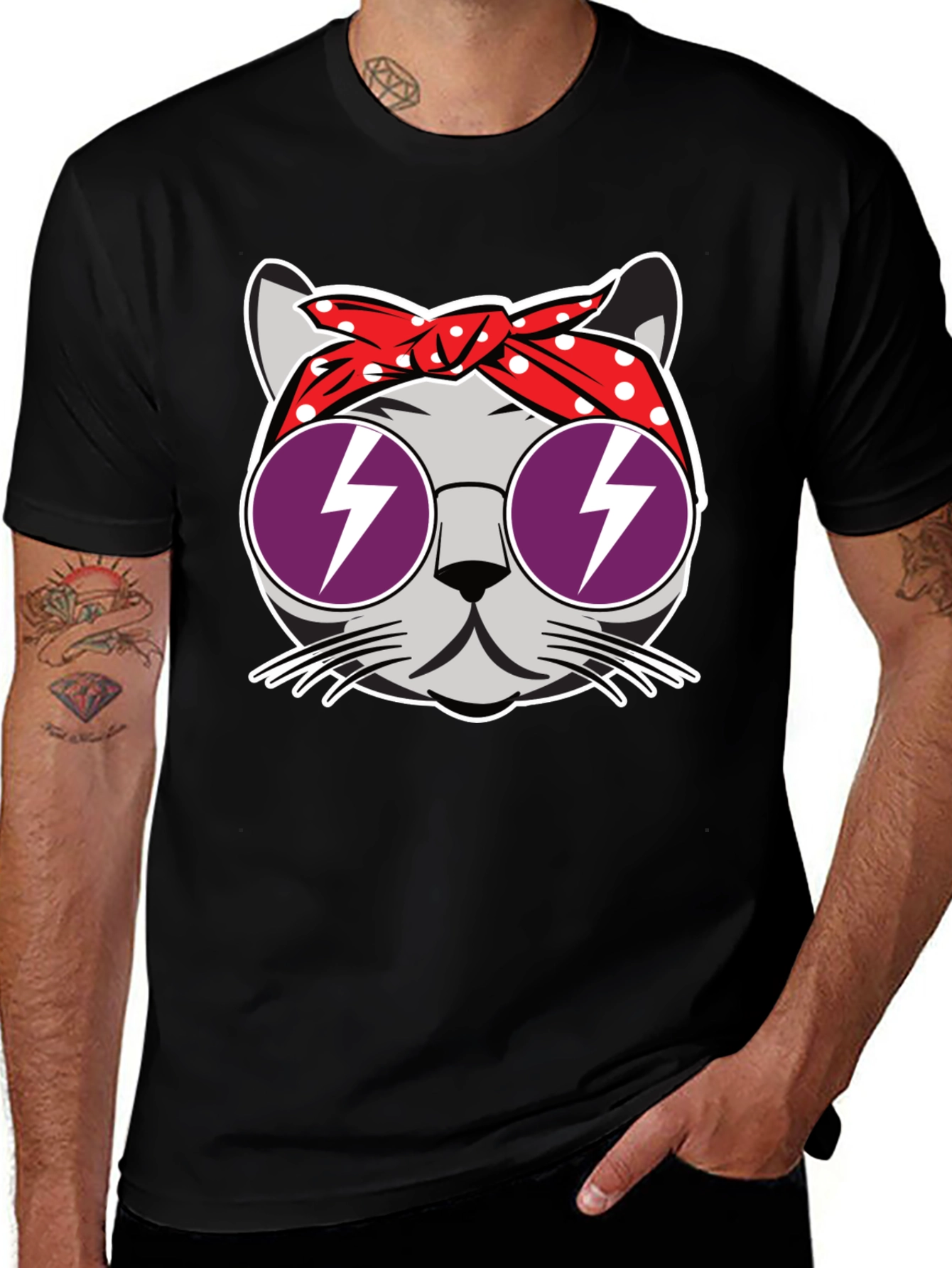 Variant 16 of Cool Cat Graphic Tee - Lightning Bolt Shades