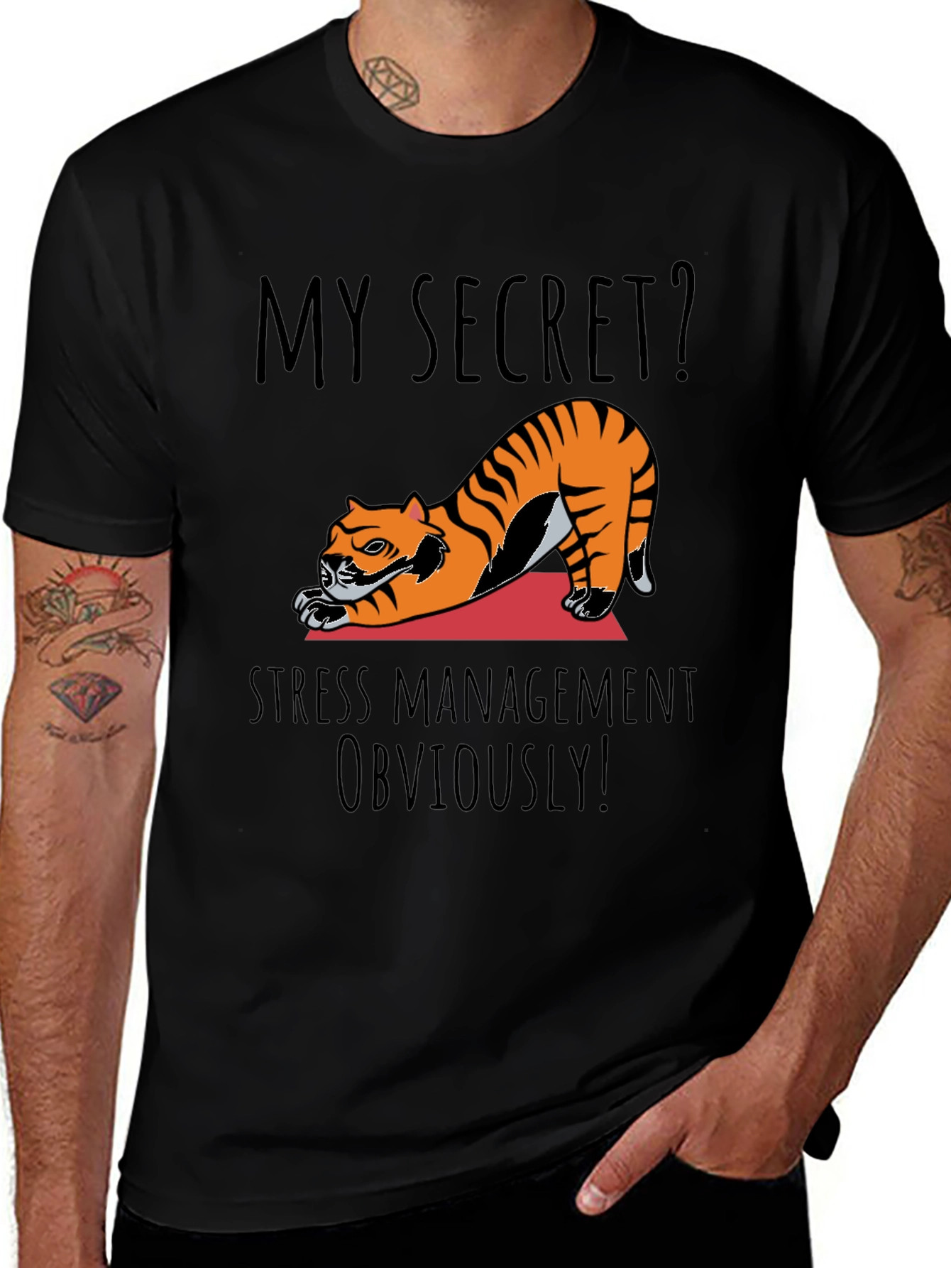 Yoga Cat Graphic Tee - My Secret Stress Management T-Shirt
