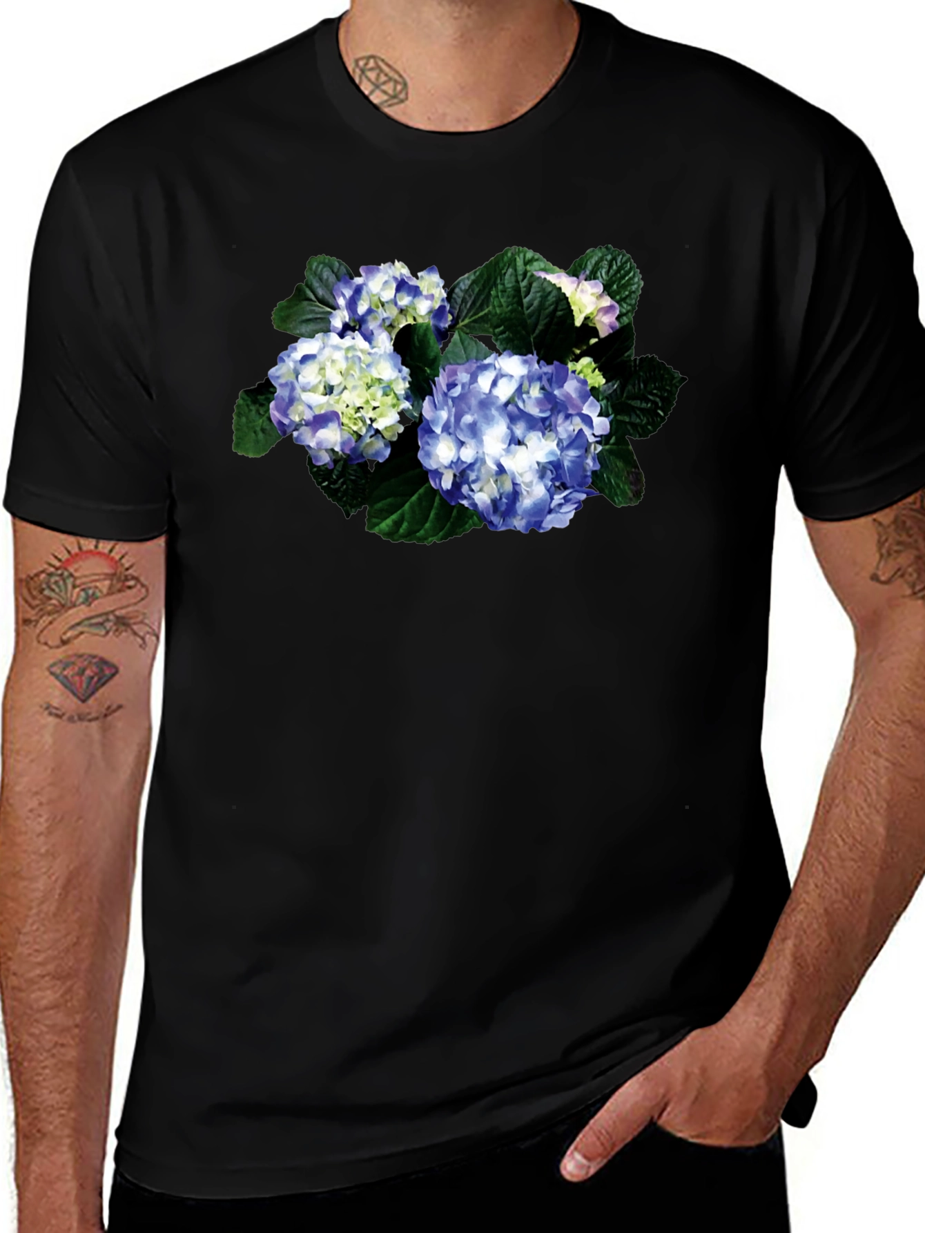 Floral Hydrangea Graphic Black T-Shirt