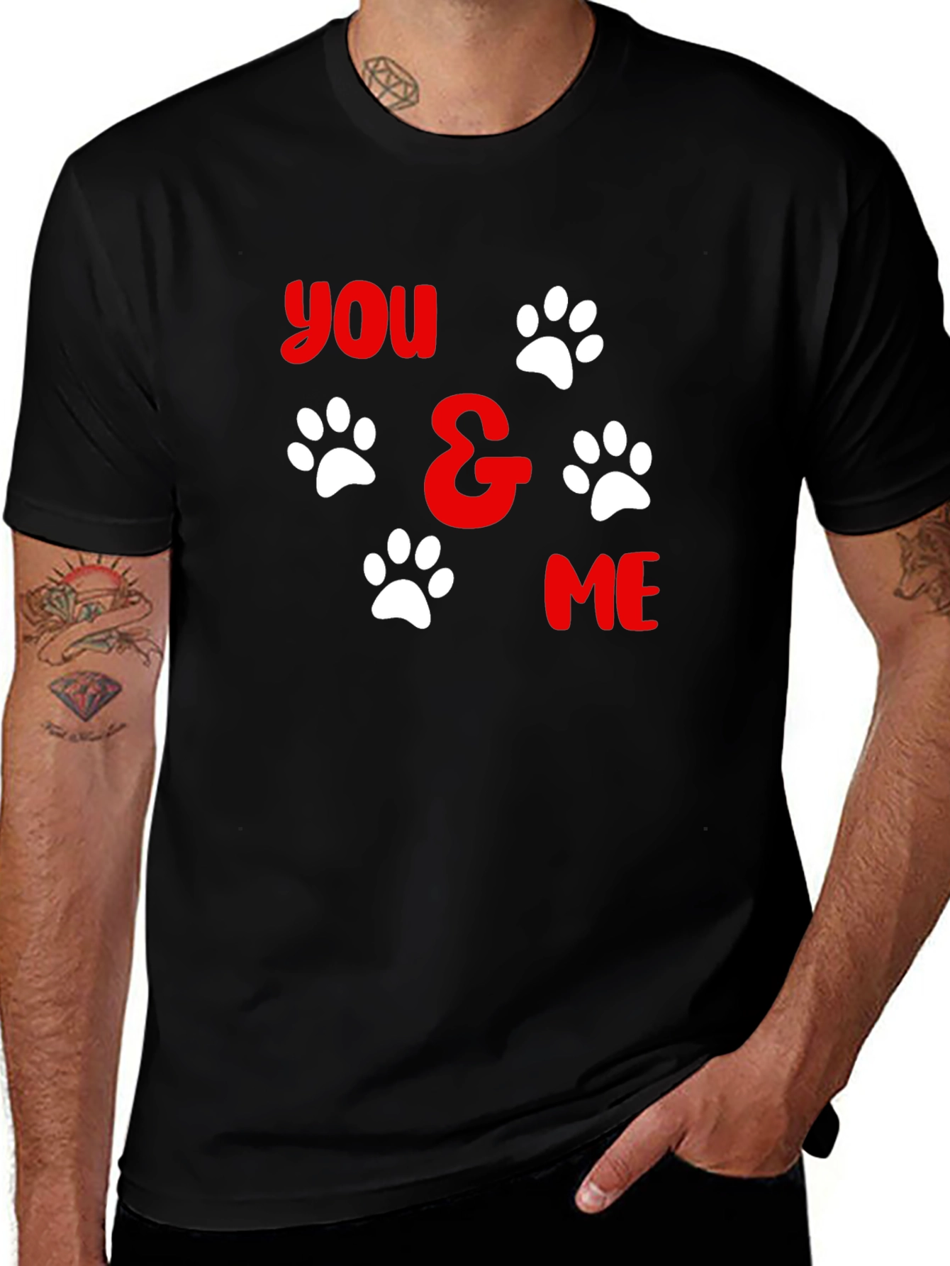 Variant 19 of You & Me Paw Print Graphic Tee - Black Cotton
