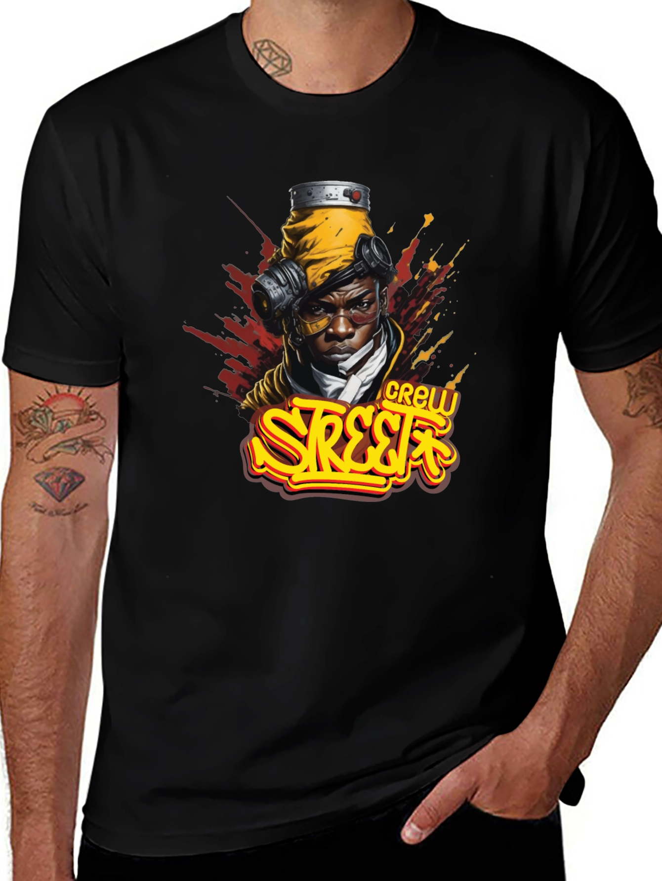Black Street Crew Graphic T-Shirt - Urban Style main image