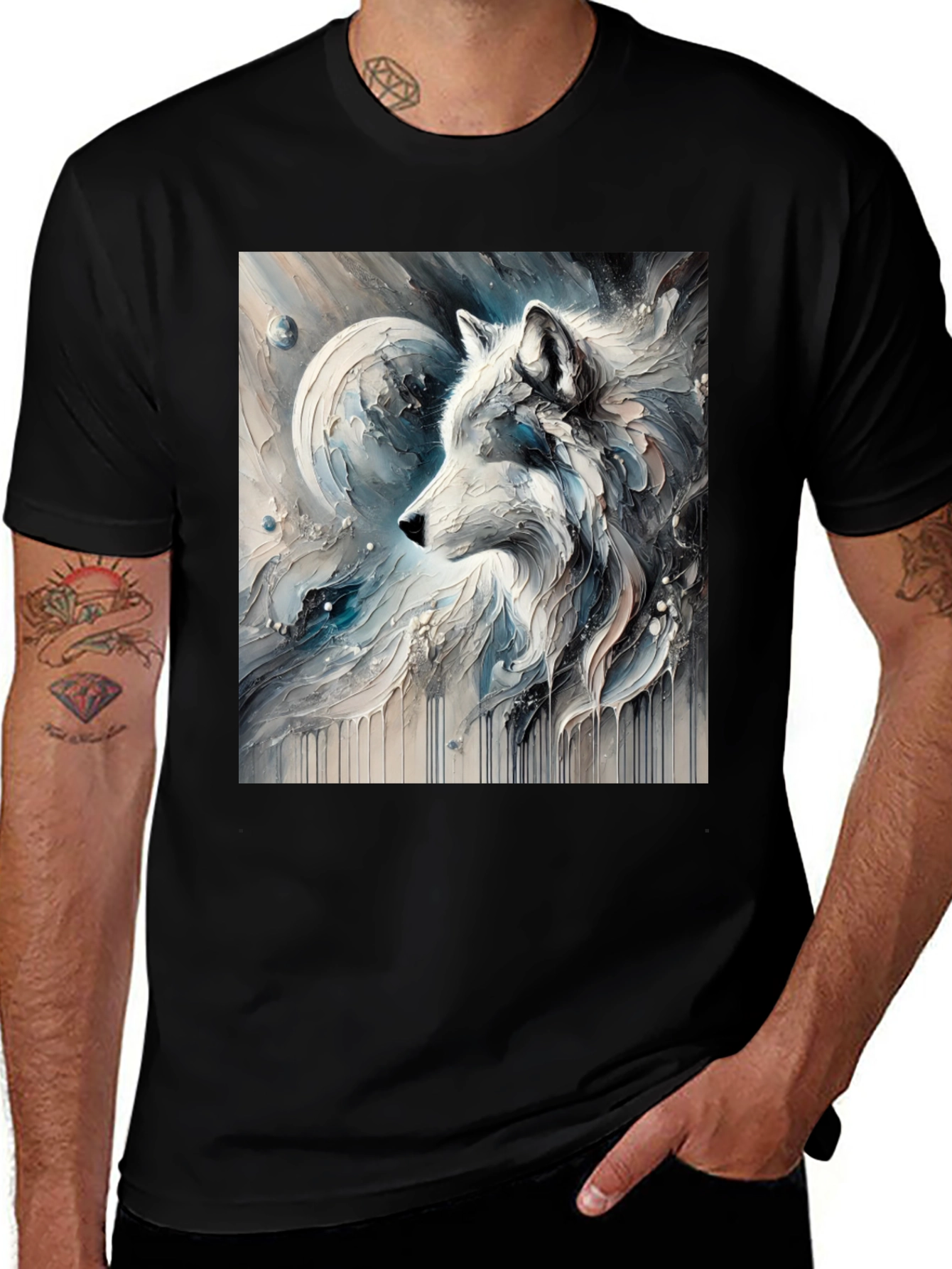 Artistic Wolf Graphic Black Tee