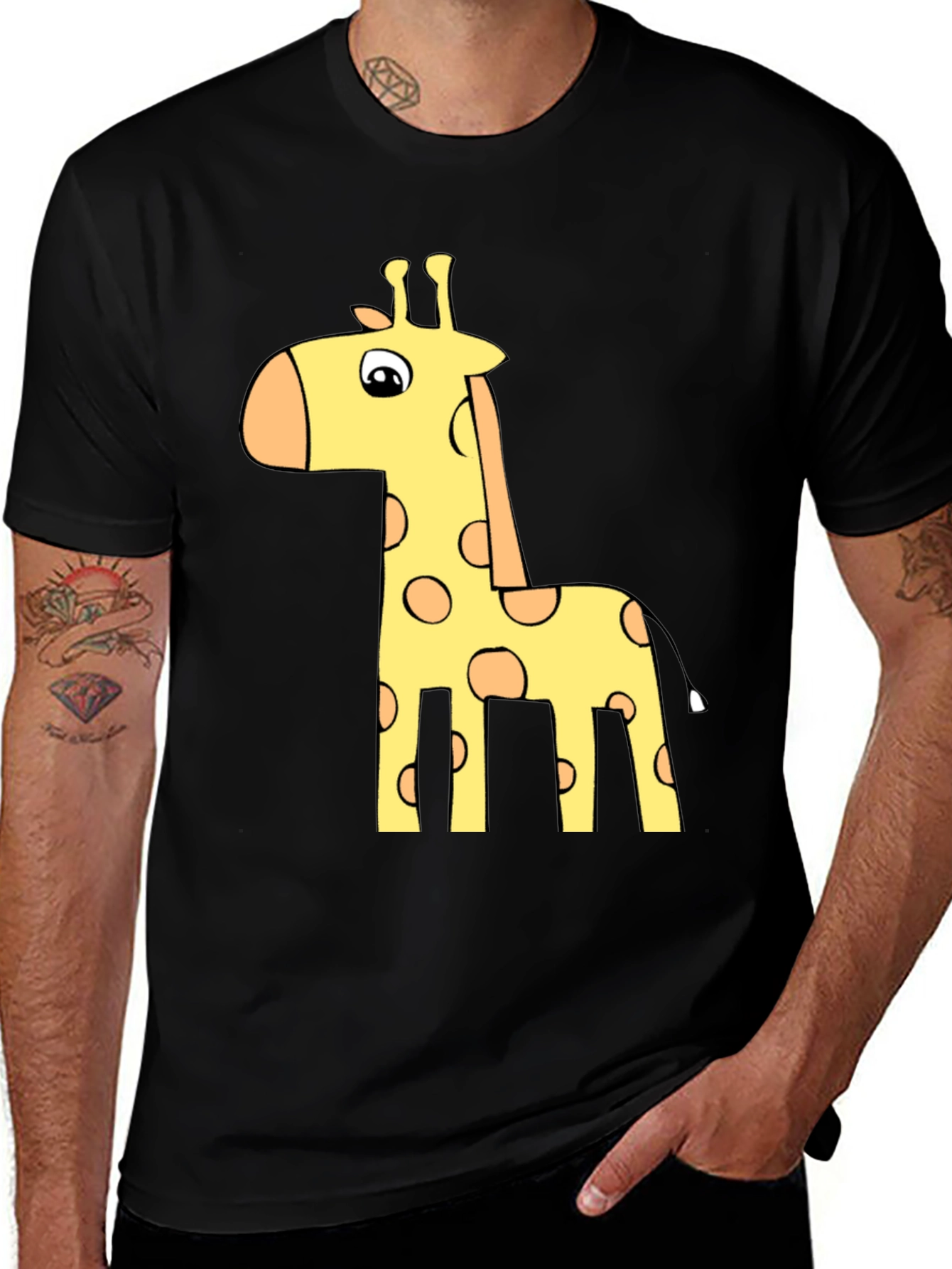 Variant 27 of Giraffe Cartoon Print Black T-Shirt