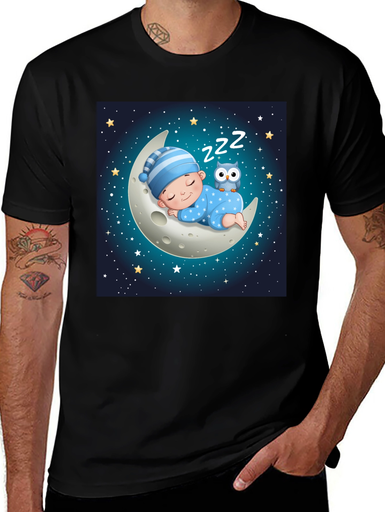 Variant 28 of Cute Baby on Moon Graphic Tee - Unisex Black T-Shirt