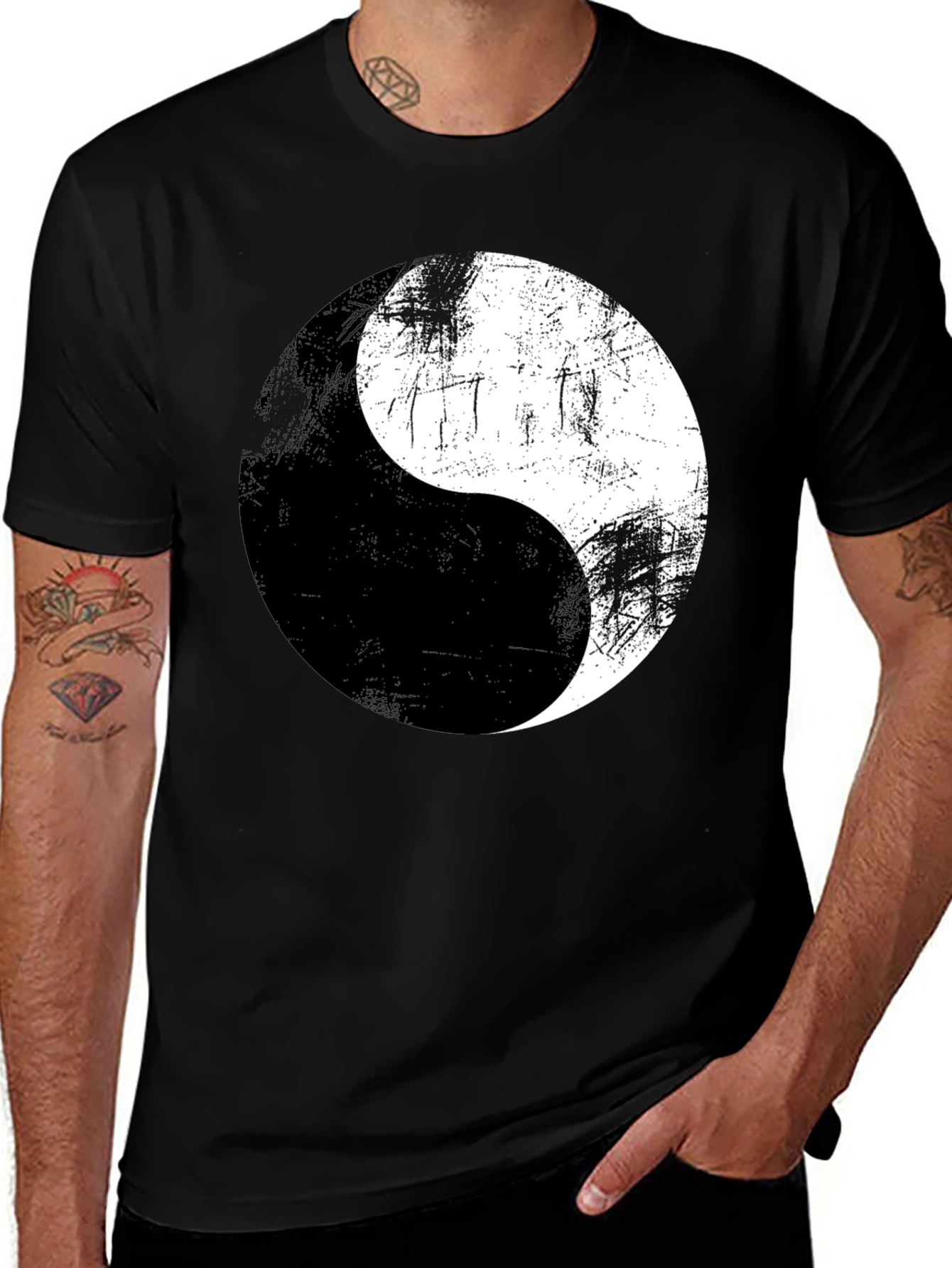 Black Yin Yang Graphic Print Men's T-Shirt main image