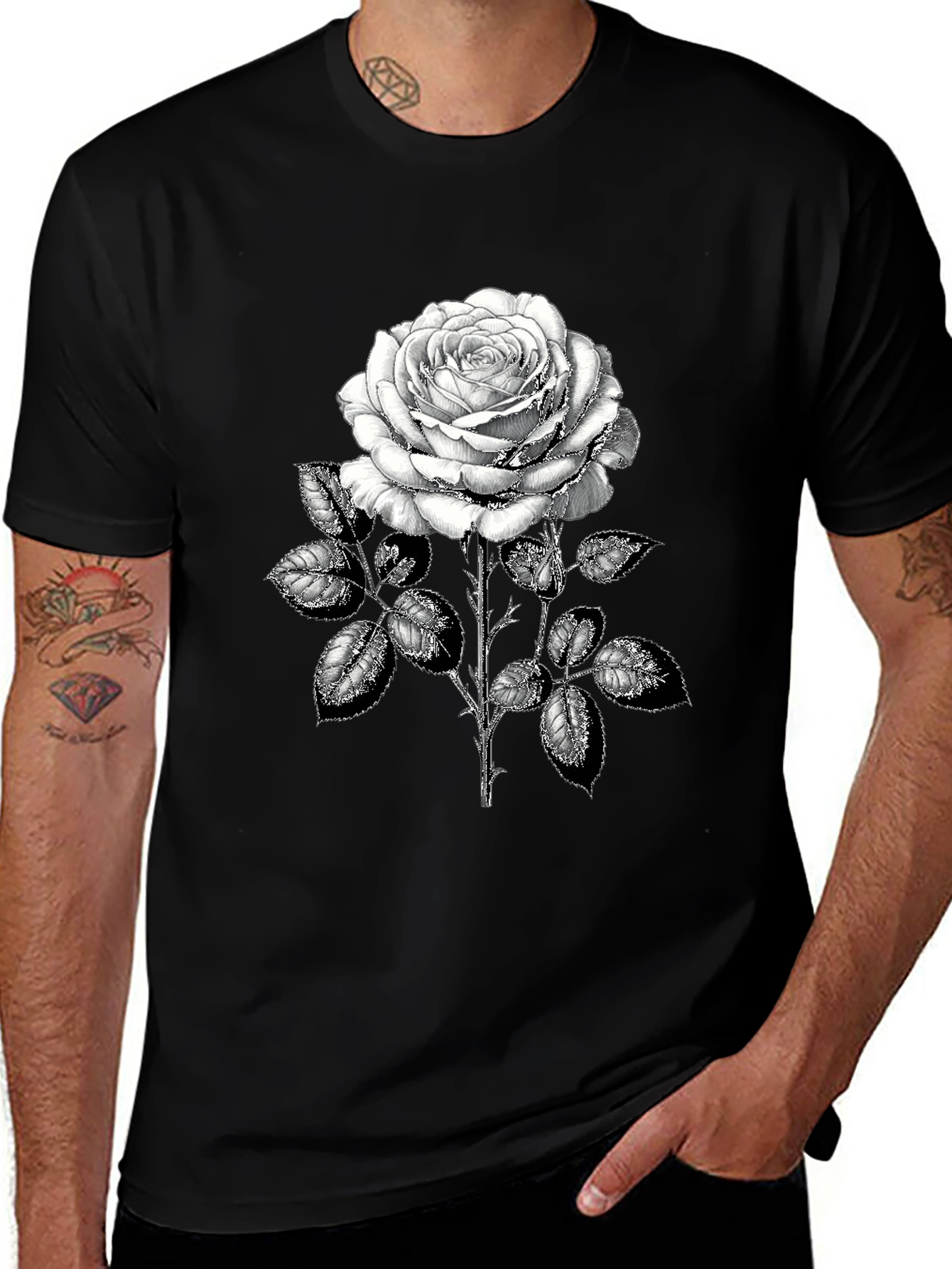 Variant 30 of Rose Print Black T-Shirt