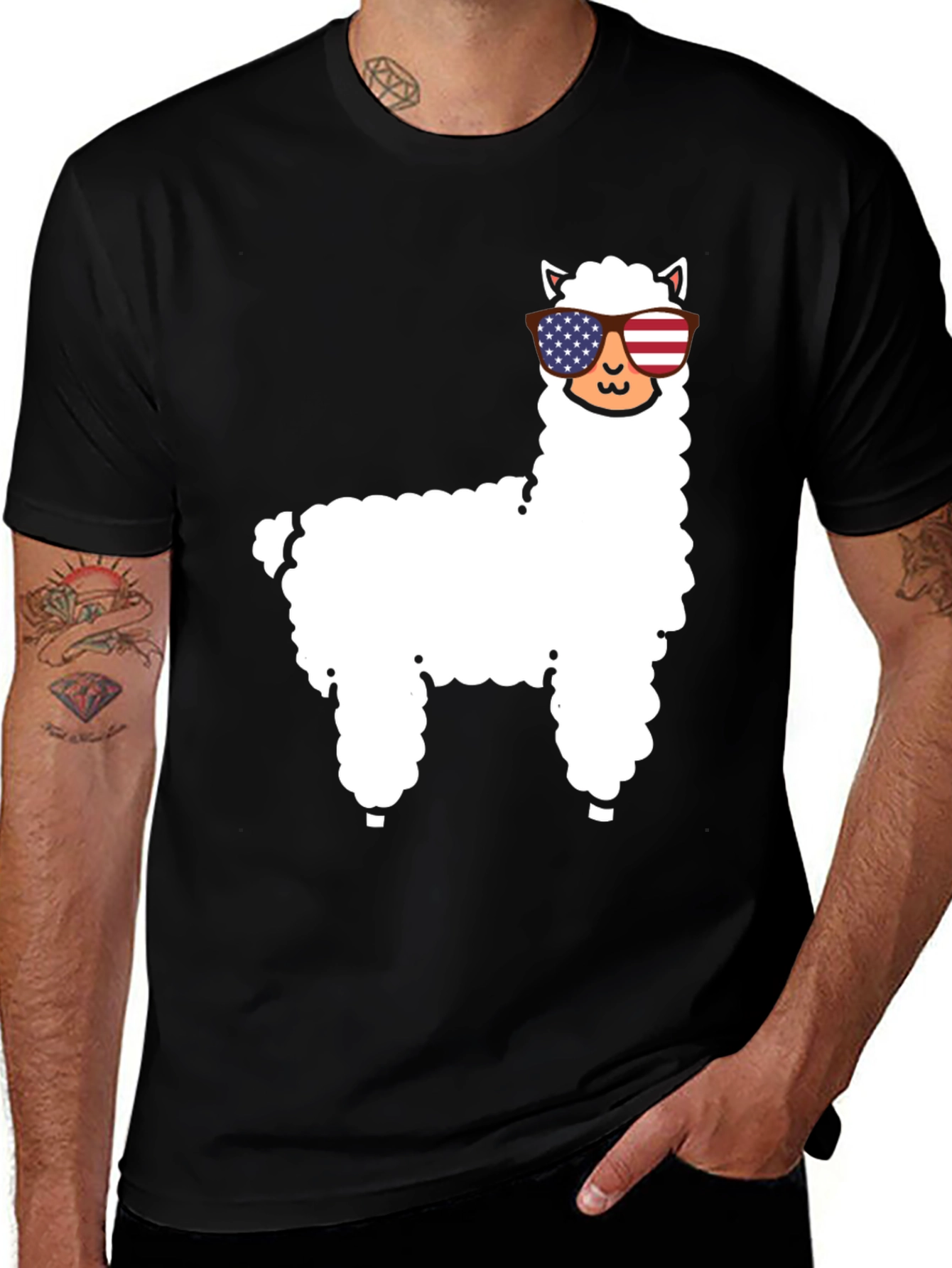 Variant 13 of Patriotic Llama T-Shirt - USA Flag Sunglasses