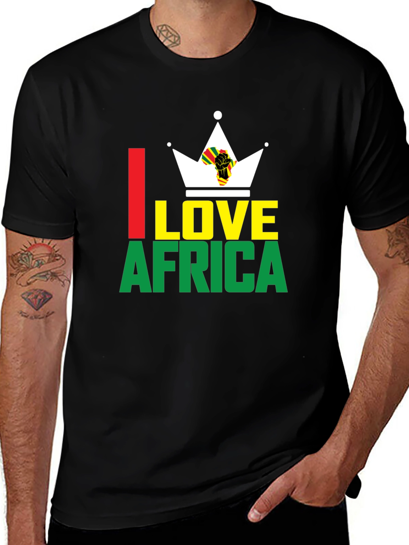 I Love Africa T-Shirt - Pan African Flag Crown Design