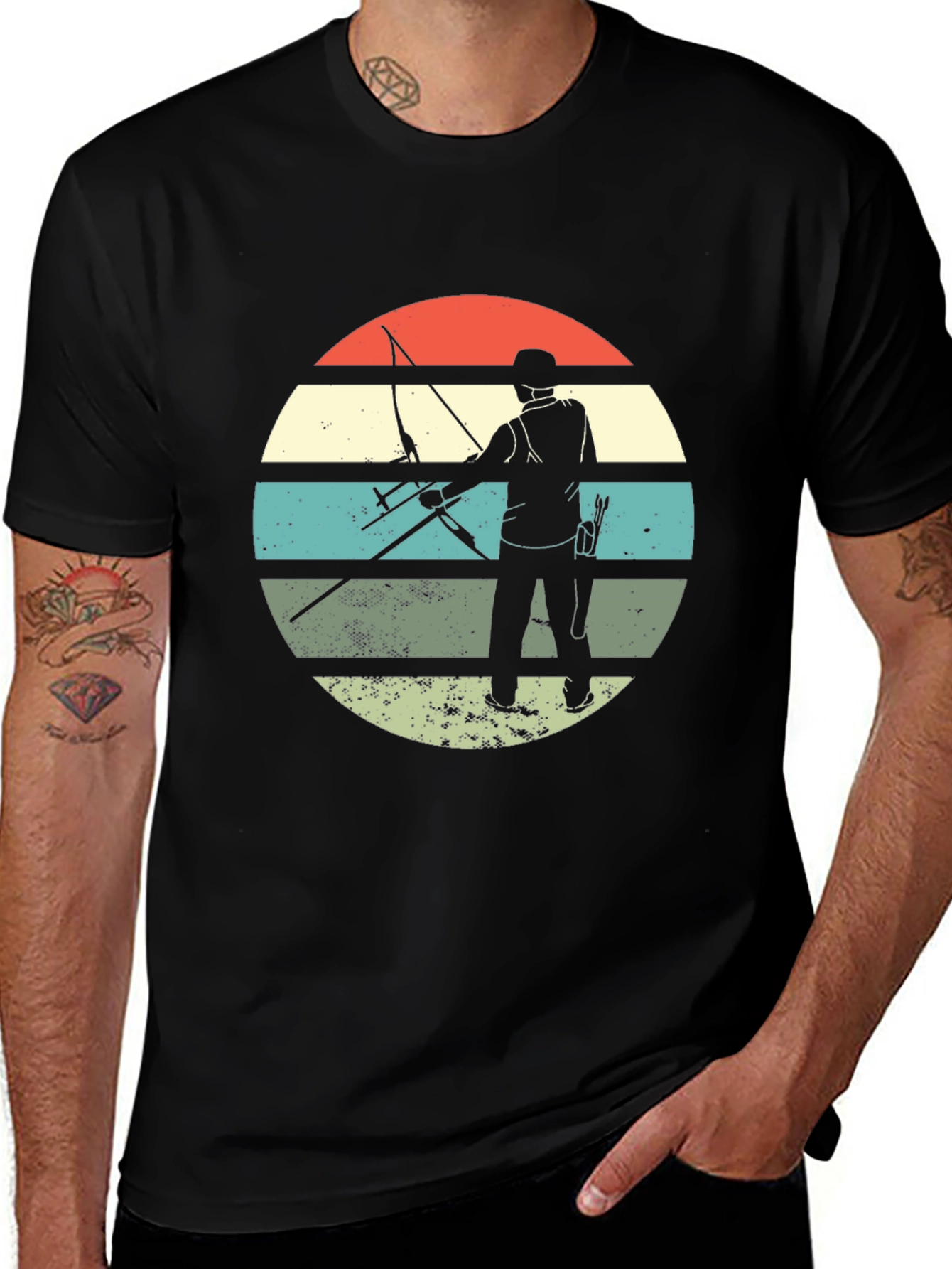 Black Archery Silhouette Retro Style T-Shirt main image