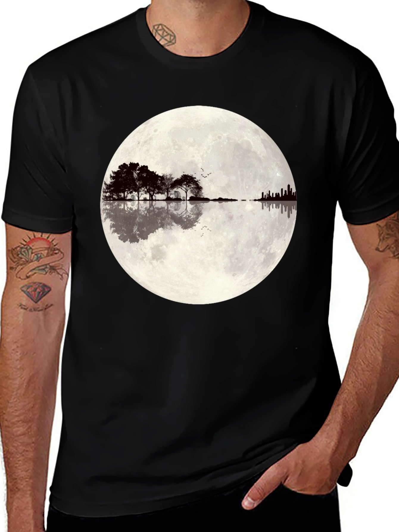 Variant 25 of Moonlit Landscape Graphic Tee - Black