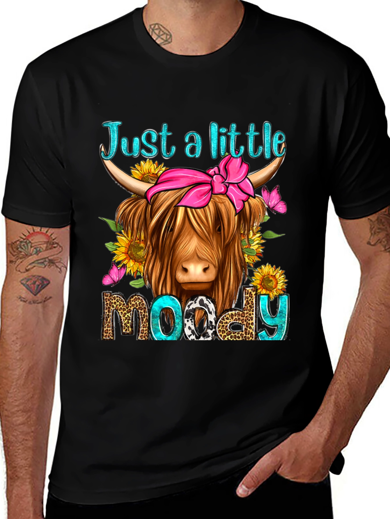 Black Just a Little Moody Highland Cow T-Shirt main image