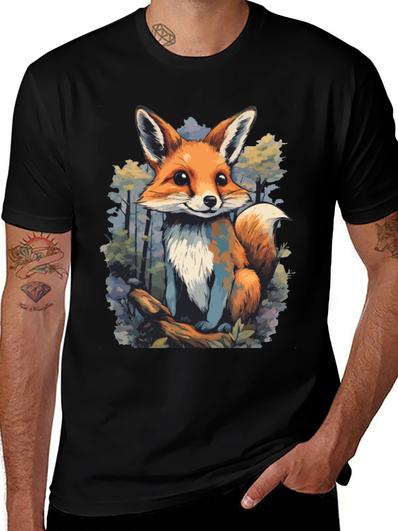 Variant 16 of Cute Fox Graphic Tee - Unisex Black T-Shirt