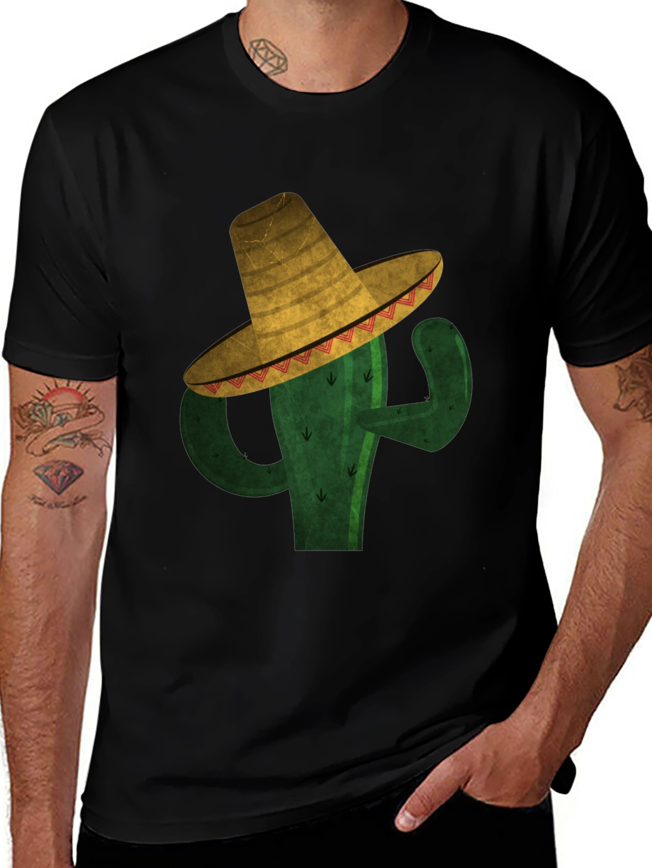 Variant 20 of Cactus Sombrero Graphic Tee - Black Cotton T-Shirt