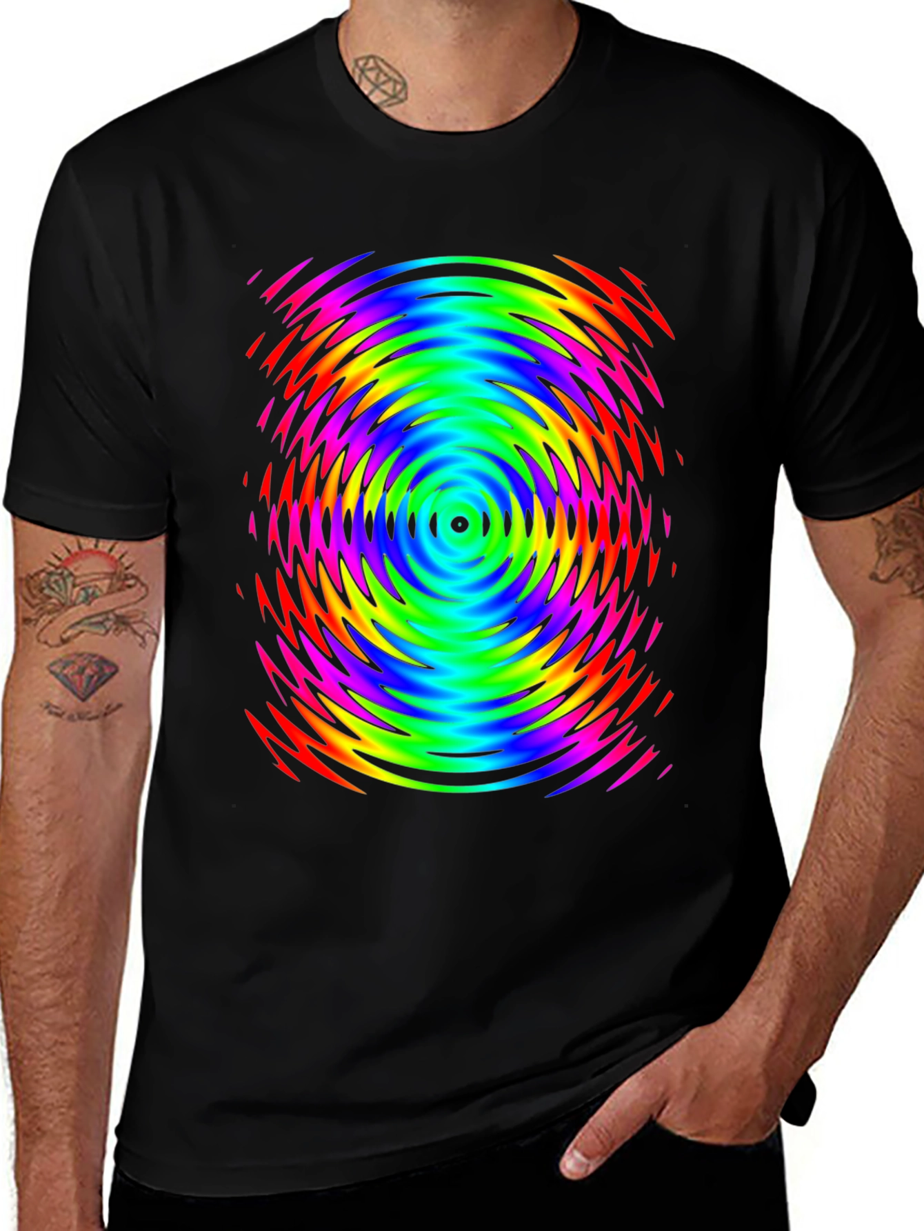 Variant 10 of Vibrant Ripple Graphic T-Shirt - Black Crew Neck Tee