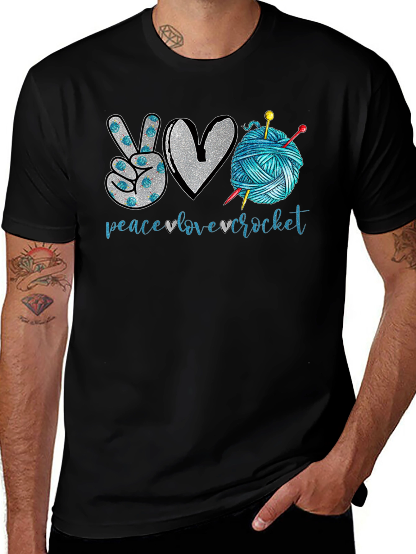 Variant 3 of Peace Love Crochet T-Shirt - Crafting Tee