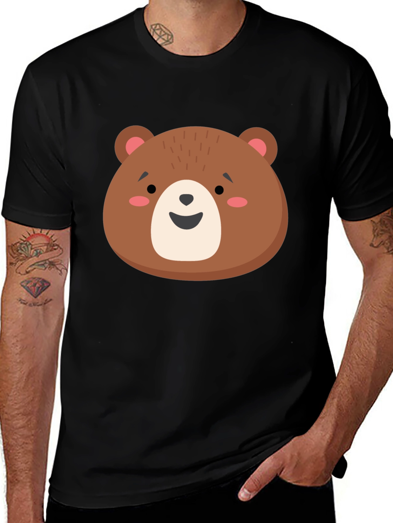 Variant 3 of Cute Brown Bear Graphic Tee - Unisex Black T-Shirt