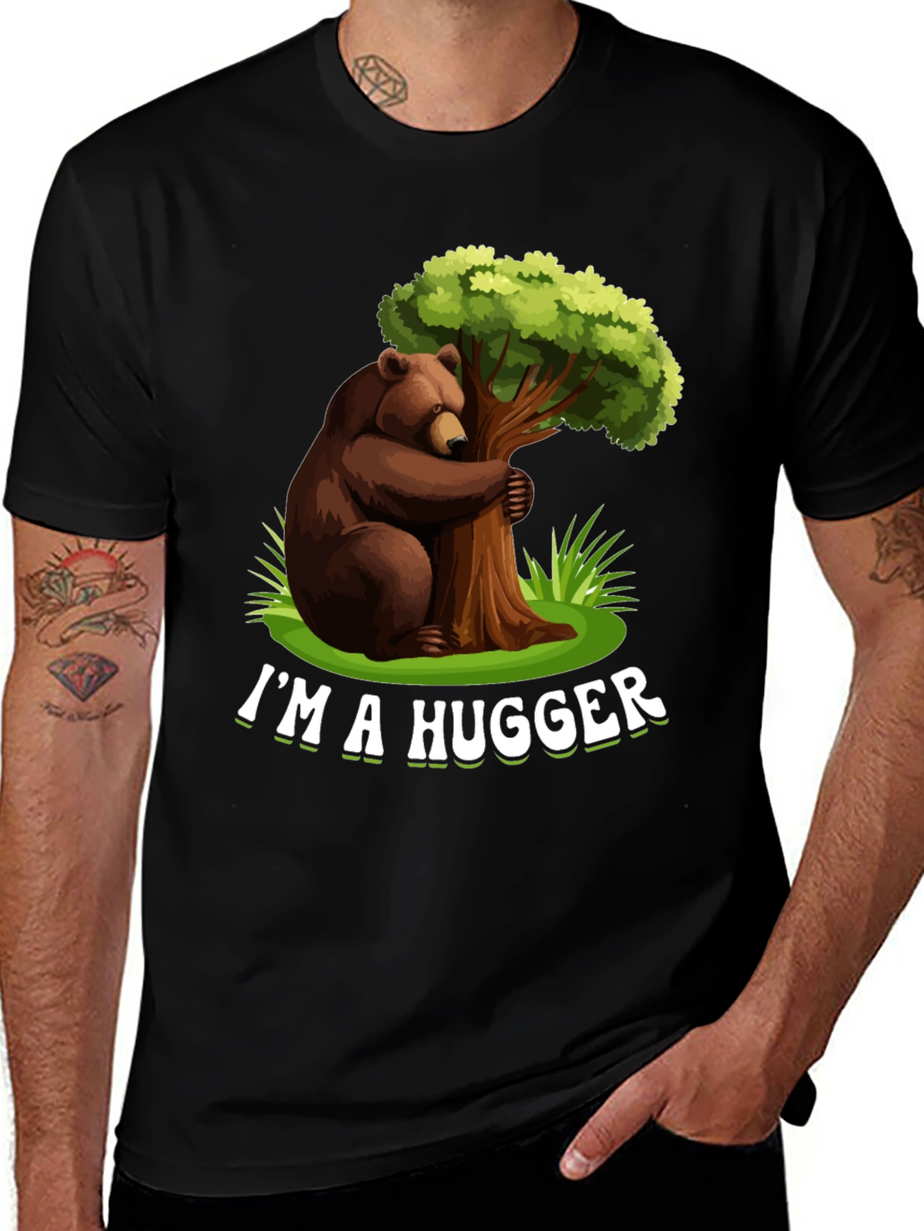 Variant 6 of I'm A Hugger T-Shirt - Bear Hugging Tree Graphic Tee