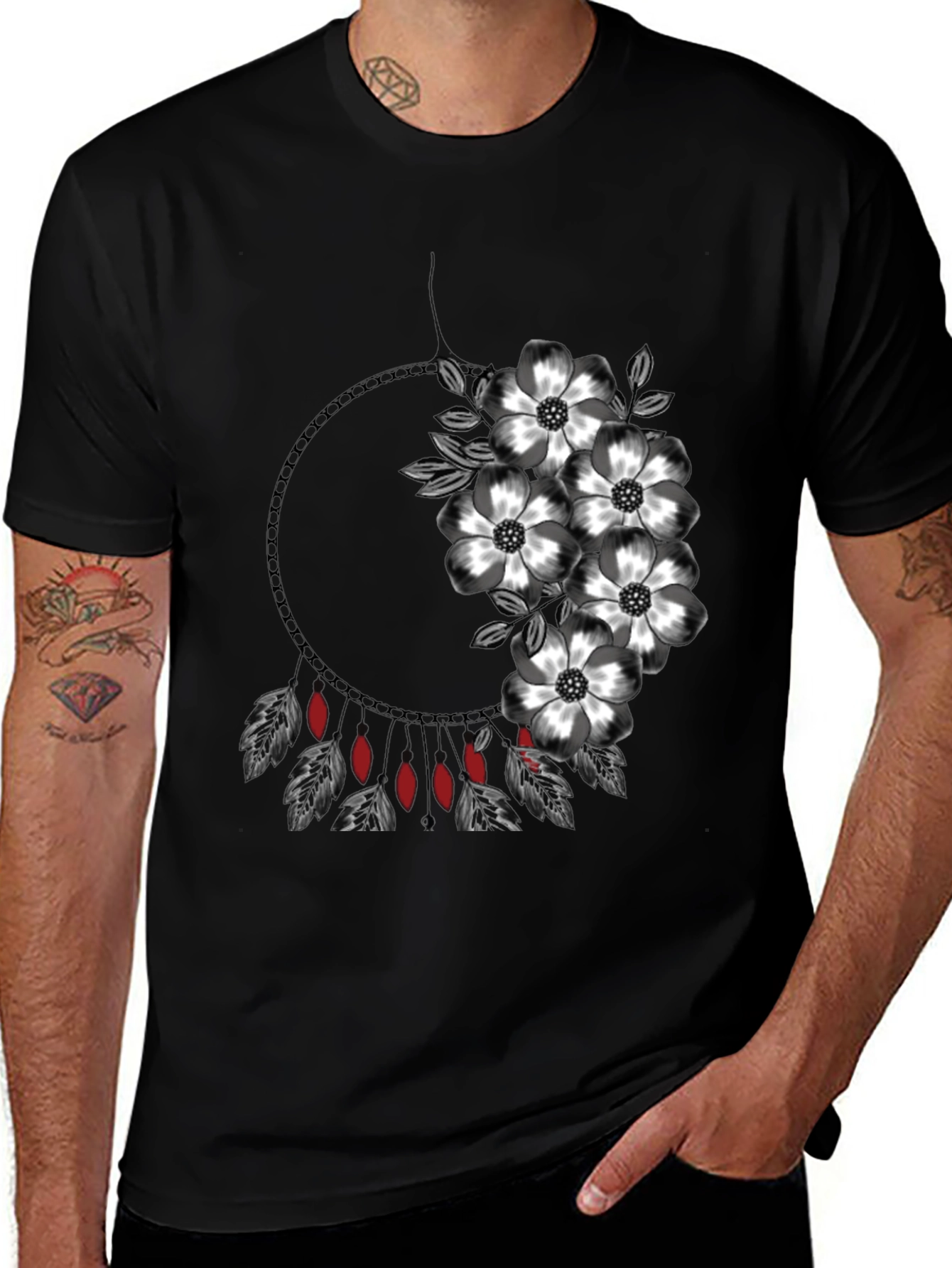 Variant 24 of Floral Dreamcatcher Graphic Black T-Shirt