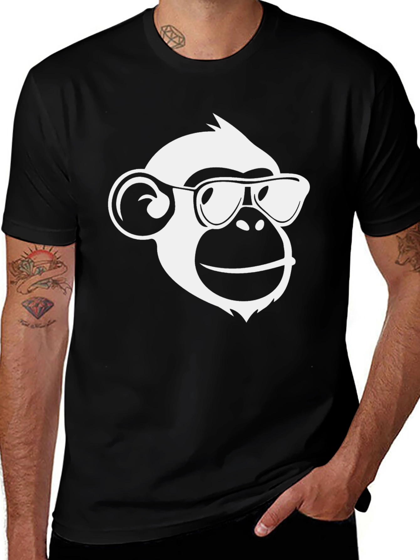 Black Cool Monkey Graphic Tee - Black Cotton Blend Shirt main image