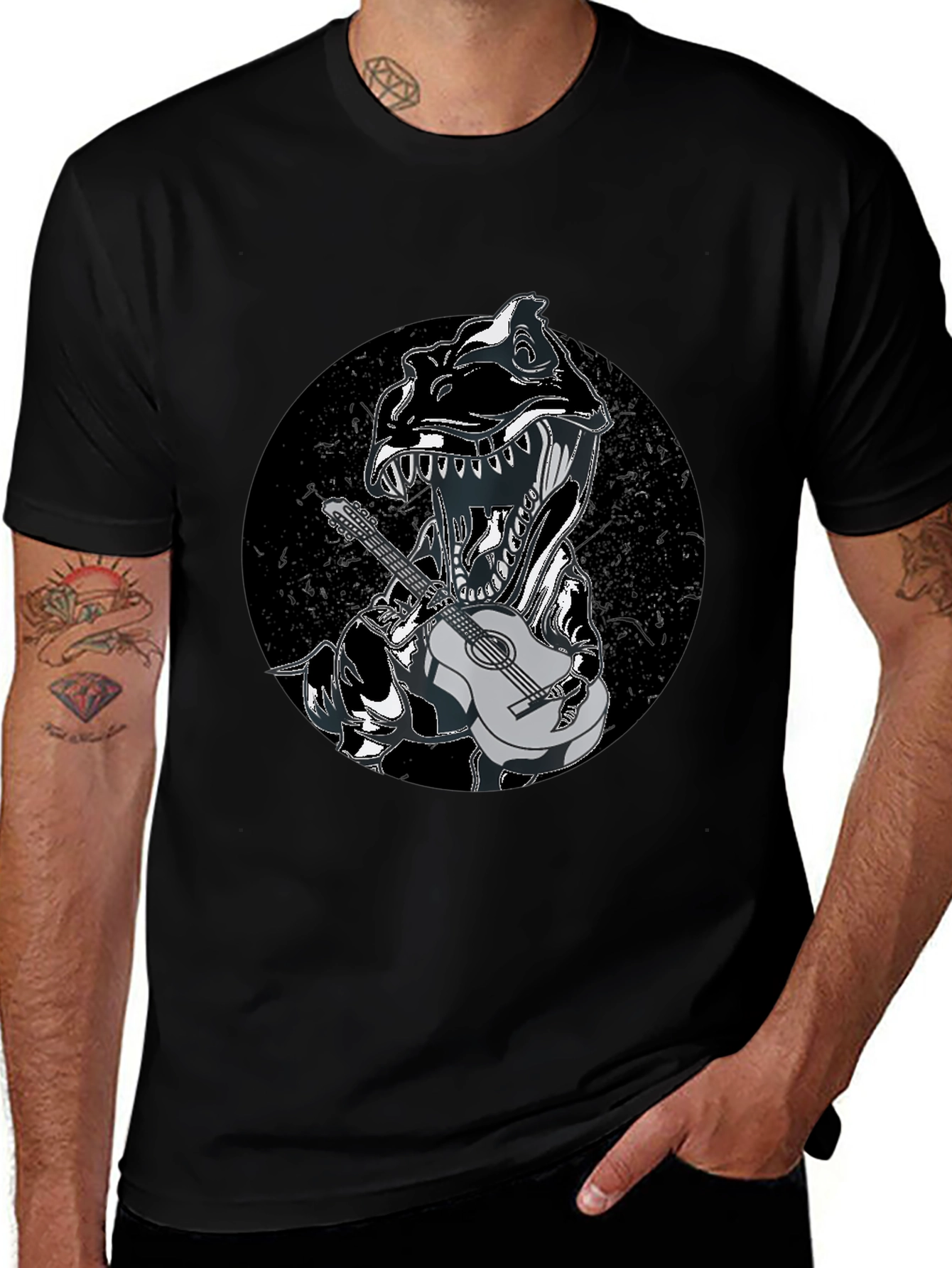 Variant 14 of Dinosaur Guitar Player T-Shirt - Rock and Roar!