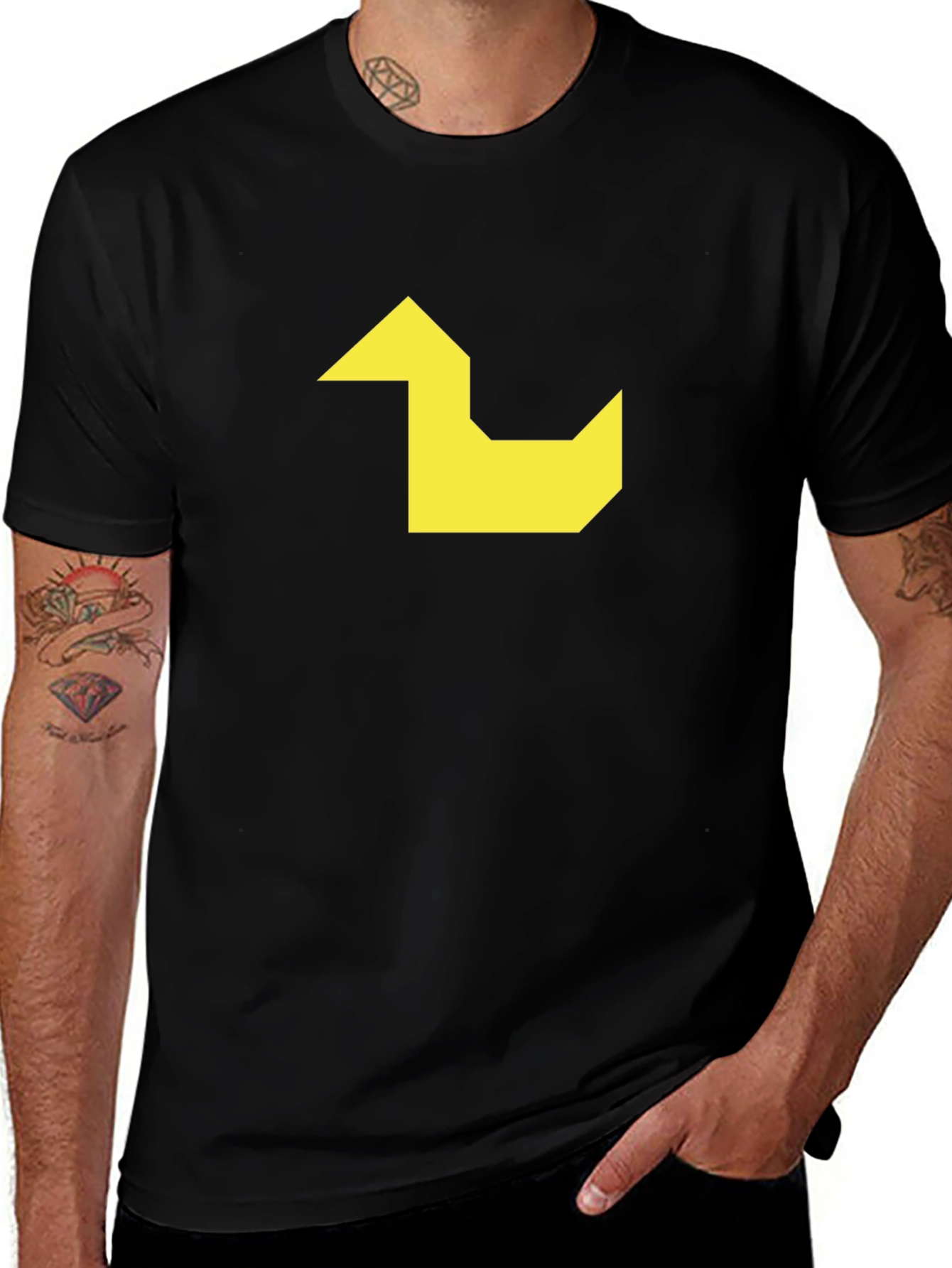 Variant 12 of Geometric Duck Graphic Tee - Black Cotton Casual Shirt