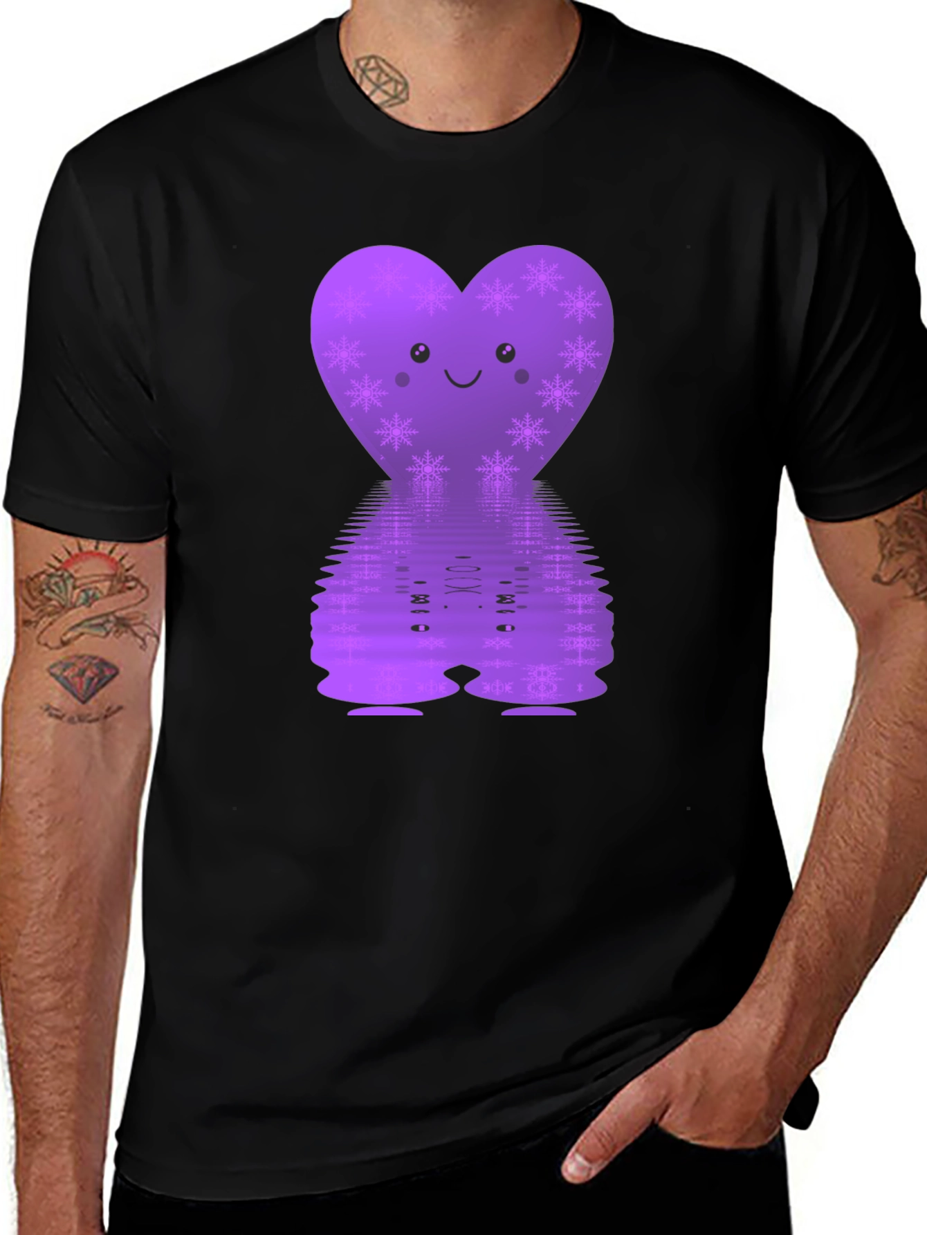 Variant 13 of Cute Heart Snowflake Graphic Tee - Men's Black T-Shirt