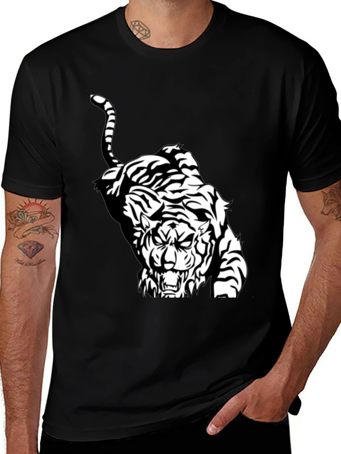 Variant 27 of Black Tiger Graphic Tee - Men's Short Sleeve Crew Neck Shirt