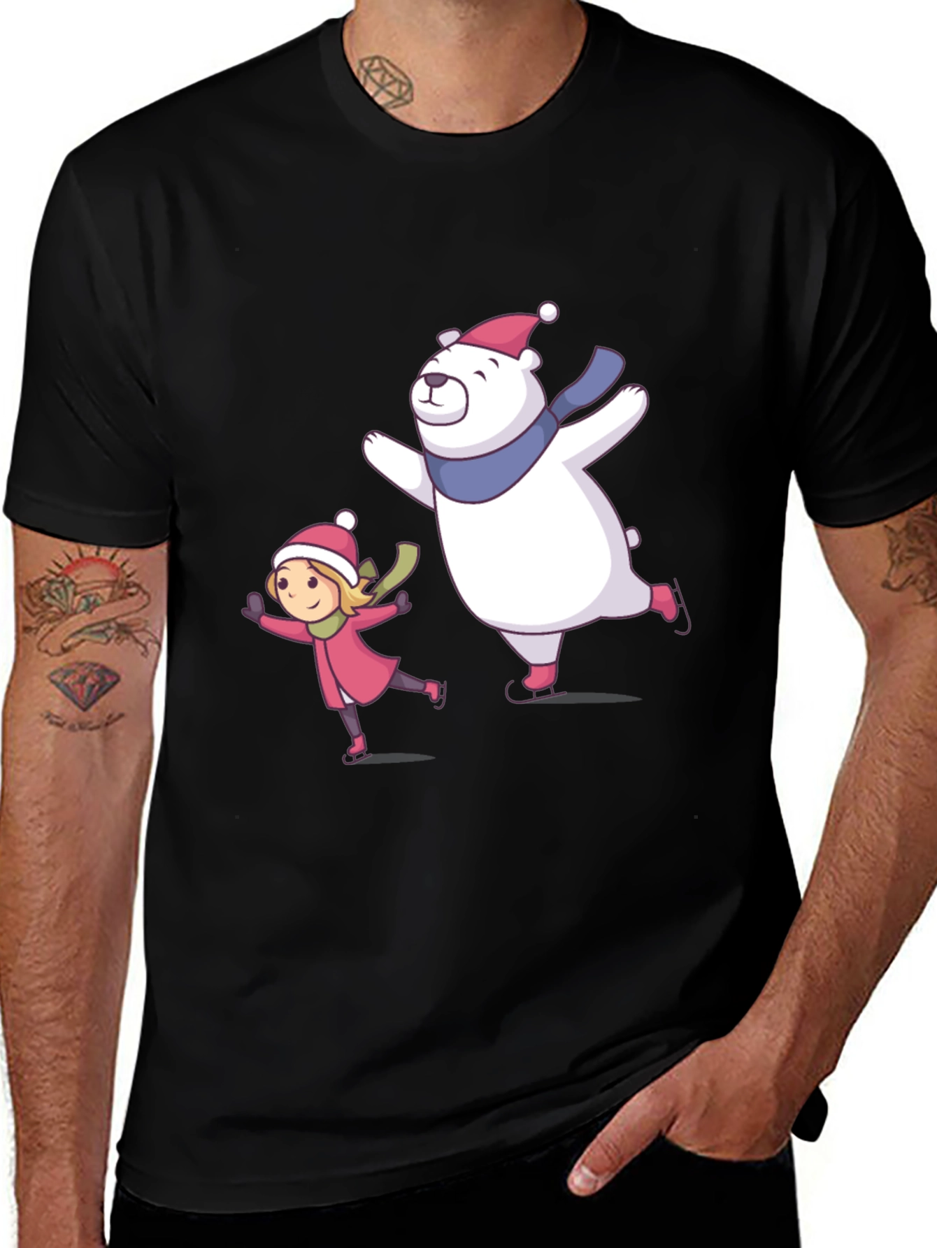 Variant 17 of Winter Fun T-Shirt: Bear and Girl Ice Skating