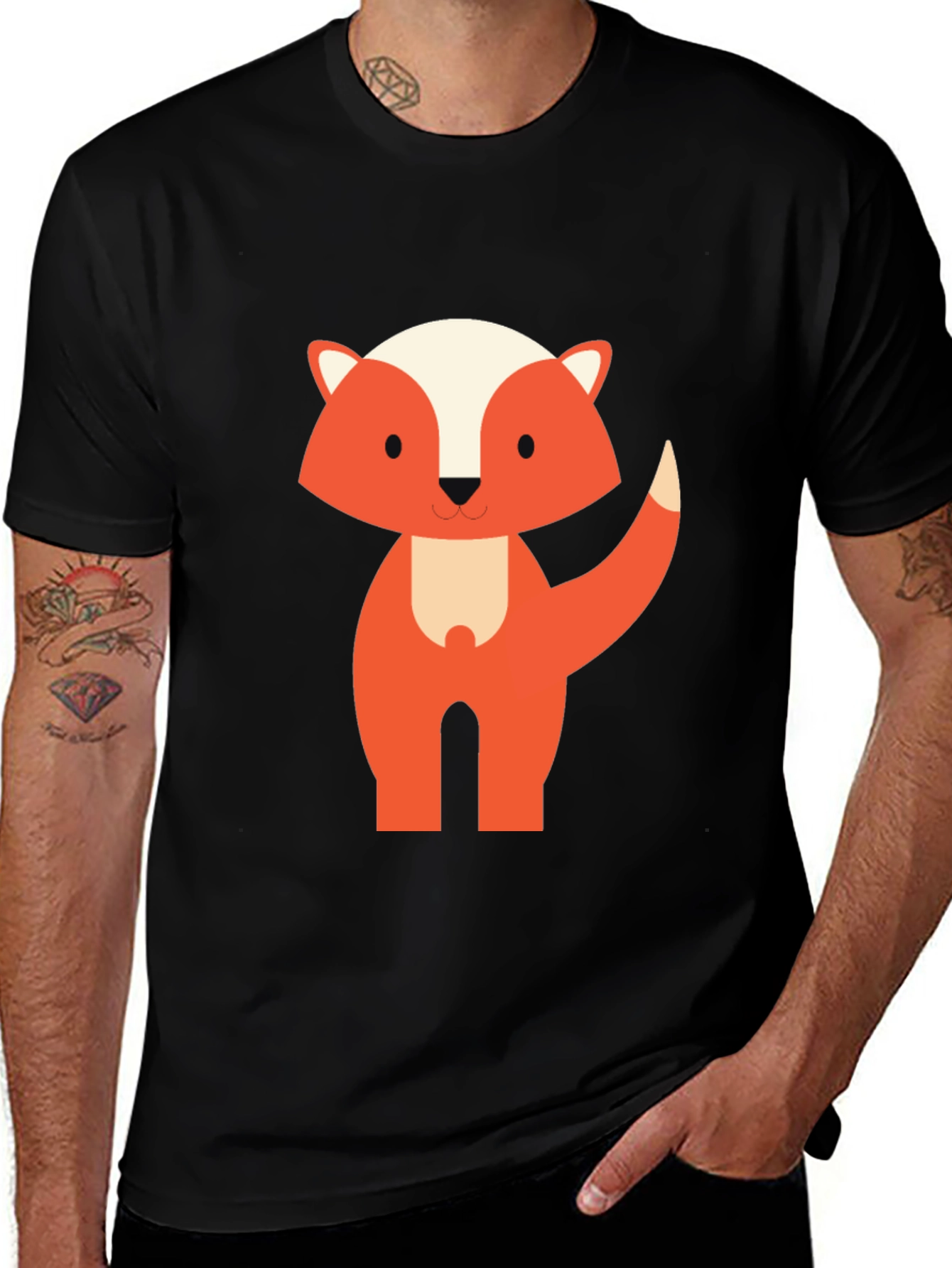 Variant 29 of Cute Cartoon Fox Graphic Tee - Black Unisex T-Shirt